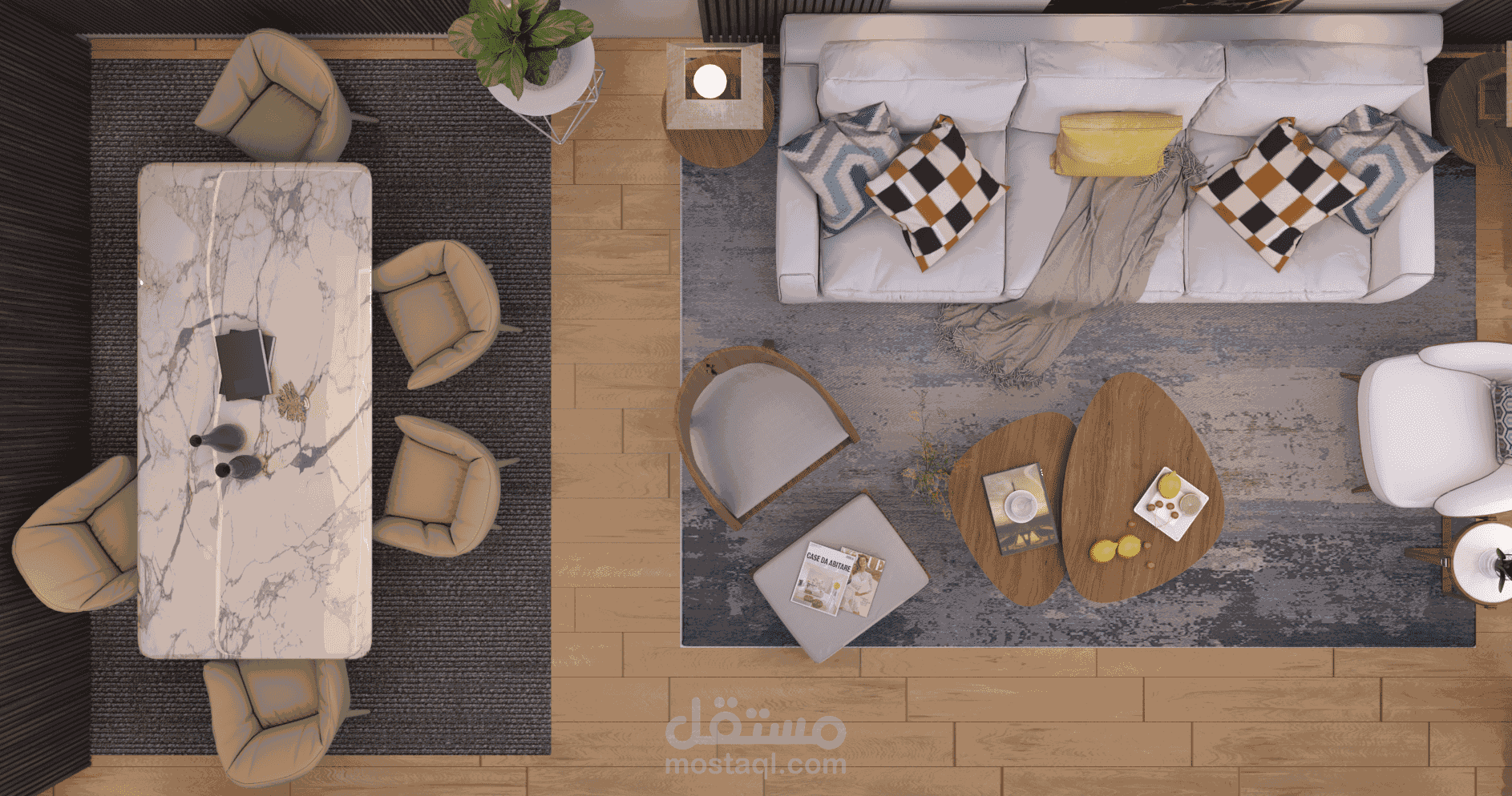 إظهار داخلي تطبيقي لغرفة معيشة