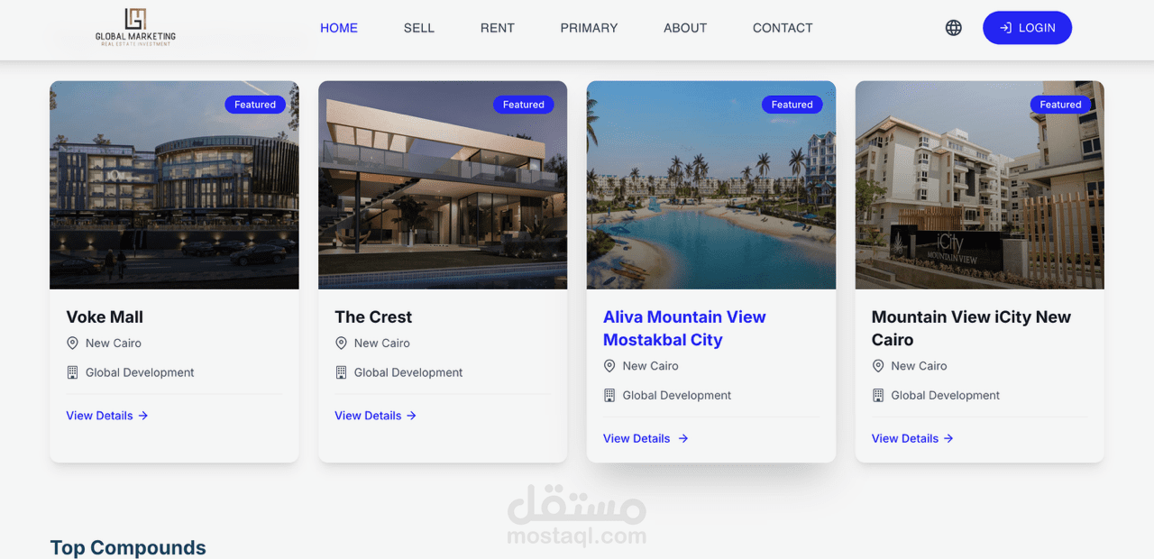 موقع Glomart Real Estates المتكامل مع تطبيق Glomart CRM