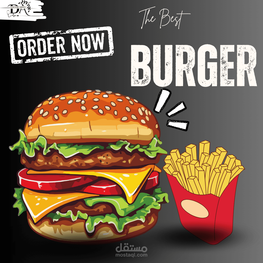 تصميم سوشيال ميديا لمطعم برجر باستخدام كانفا برووفقا لطلب العميل