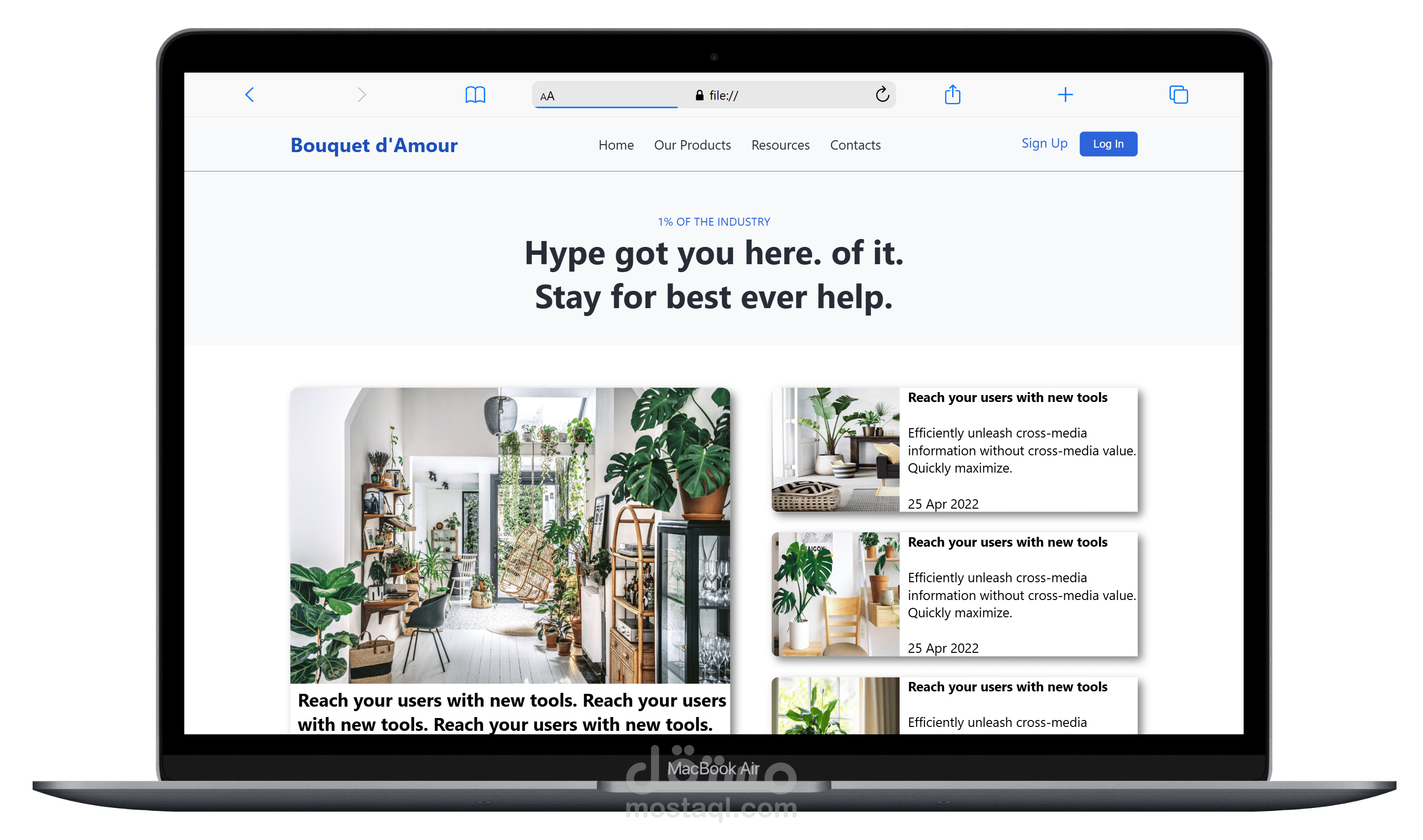 صفحة هبوط (Landing Page) لموقع لبيع النباتات الصناعية