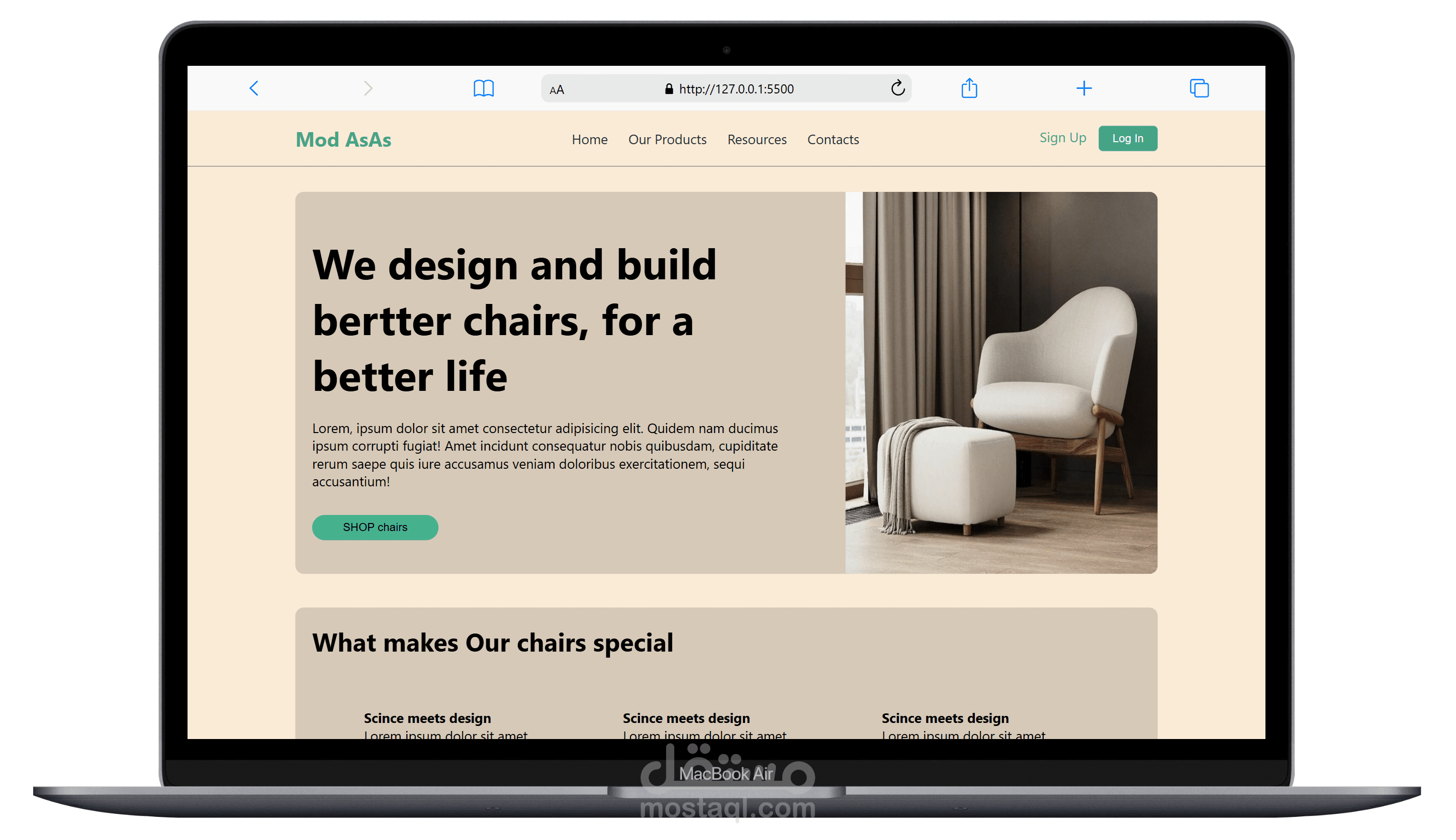 صفحة هبوط ( Landing Page ) لموقع لبيع الأثاث المنزلي.