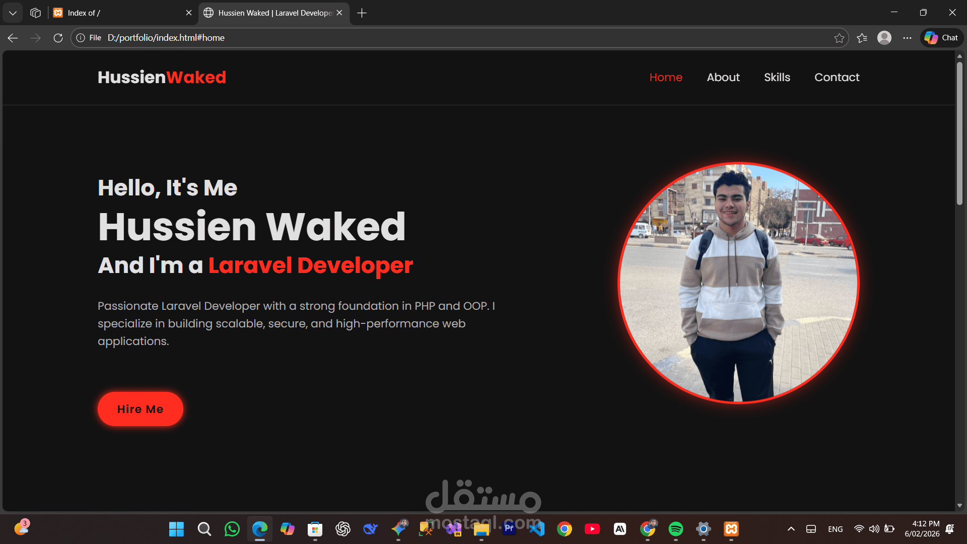 تصميم وتطوير موقع شخصي (Portfolio) احترافي بنظام Dark Mode