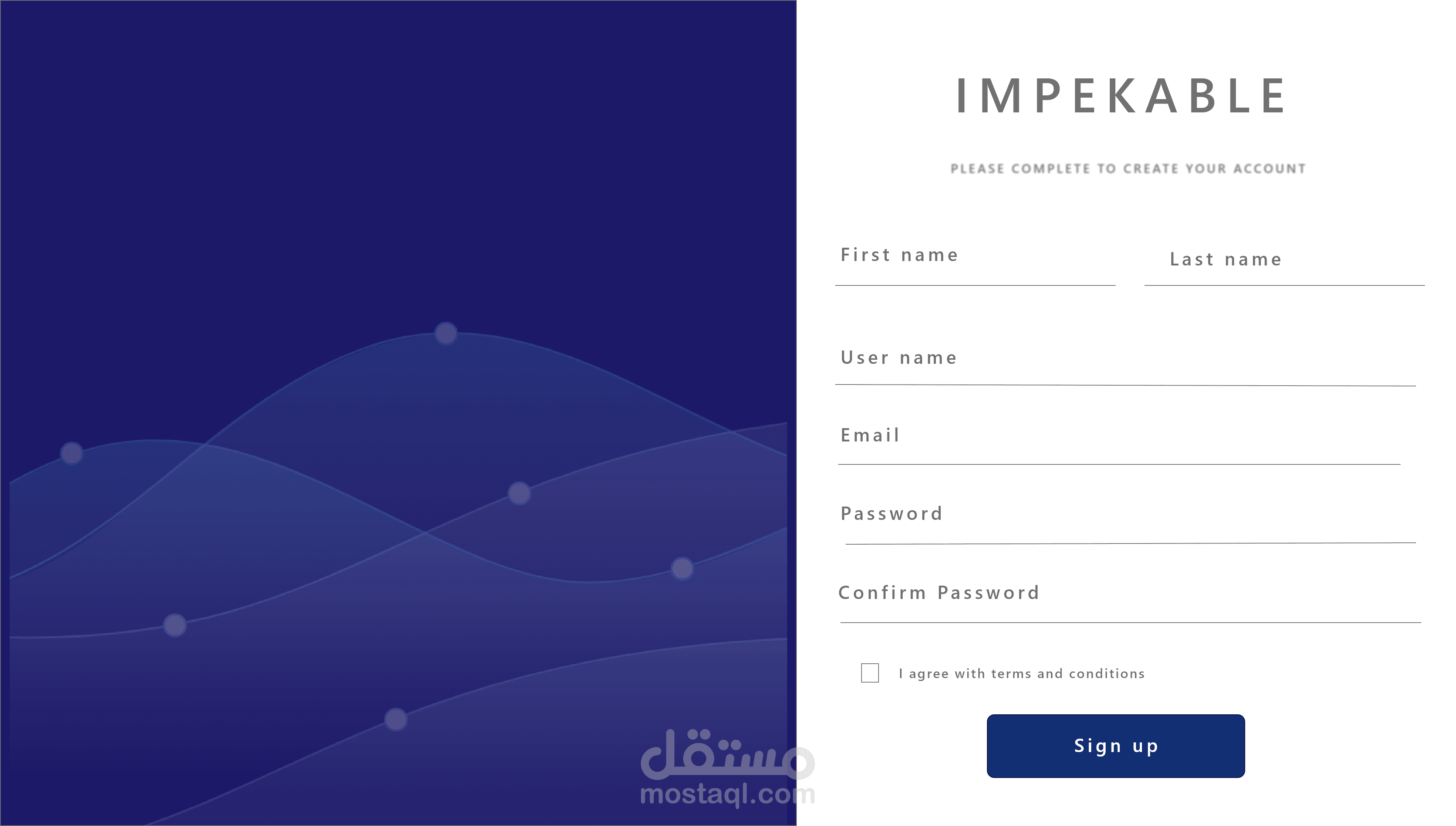 تصميم صفحة تسجيل الدخول لتطبيق IMPKABLE وهو تطبيق تسوق عبر الانترنت