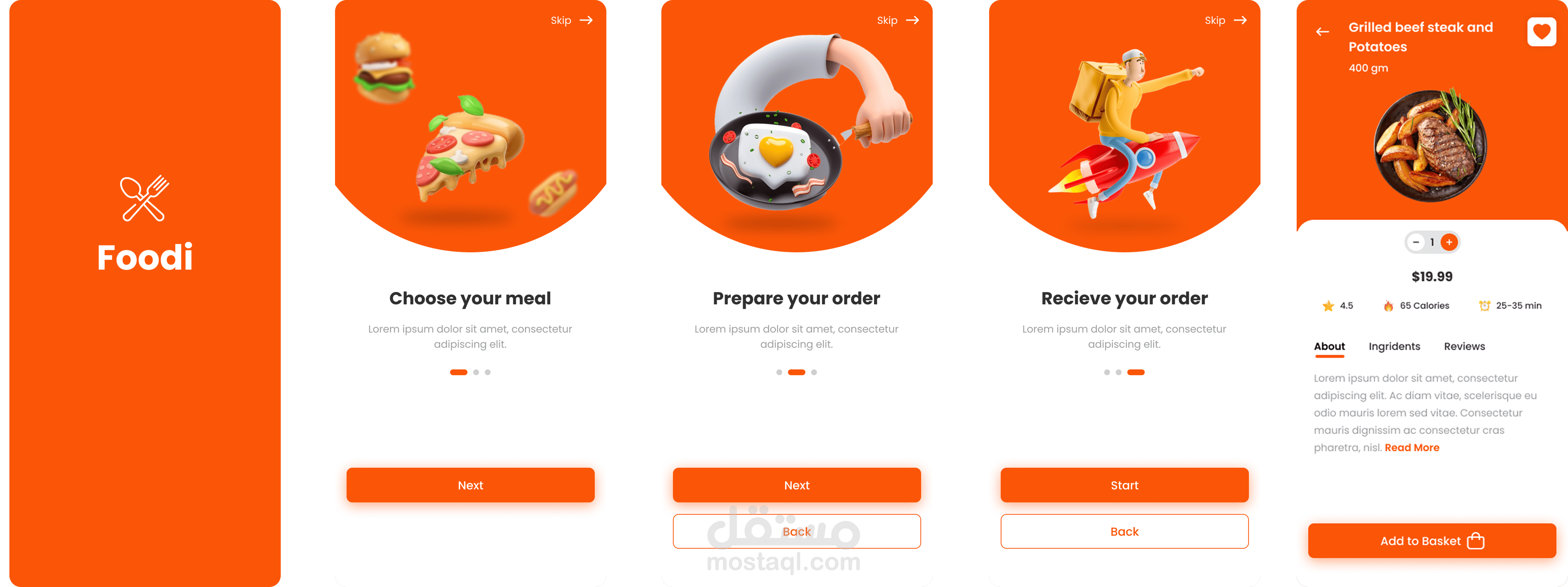 تصميم لتطبيق توصيل طعام علي برنامج figma
