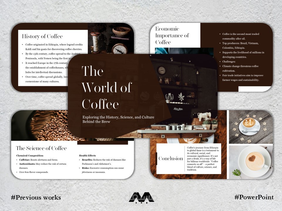 تصميم ملف تعريفي / عرض تقديمي لـ The World of Coffee