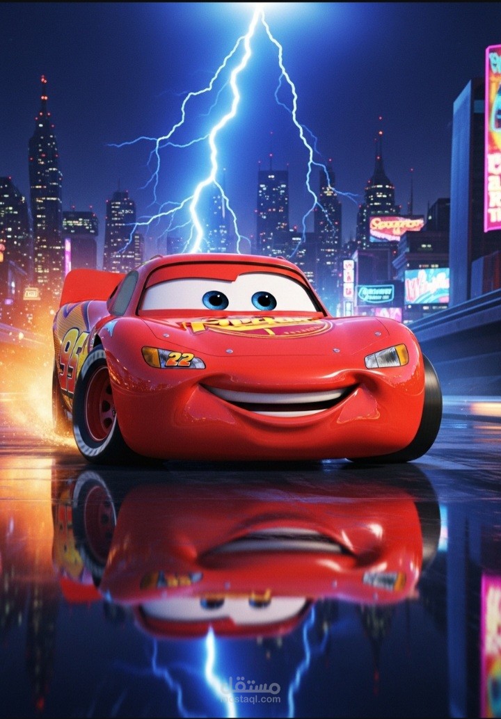 تصميم ثلاثي الأبعاد واقعي لشخصية كارتونية في مشهد سينمائي ديناميكي