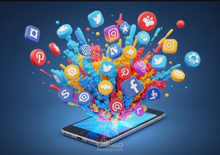 تصميم إبداعي ثلاثي الأبعاد لتطبيقات السوشيال ميديا بأسلوب ديناميكي ملون