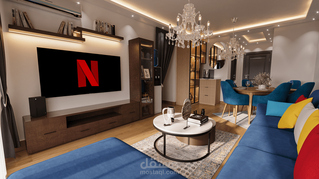 تصميم غرفة طعام + استقبال