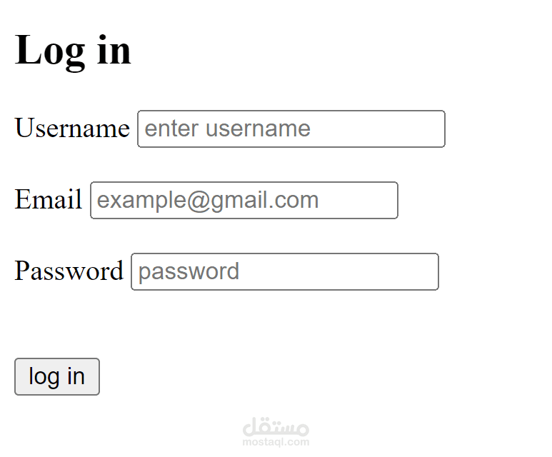 log in using html