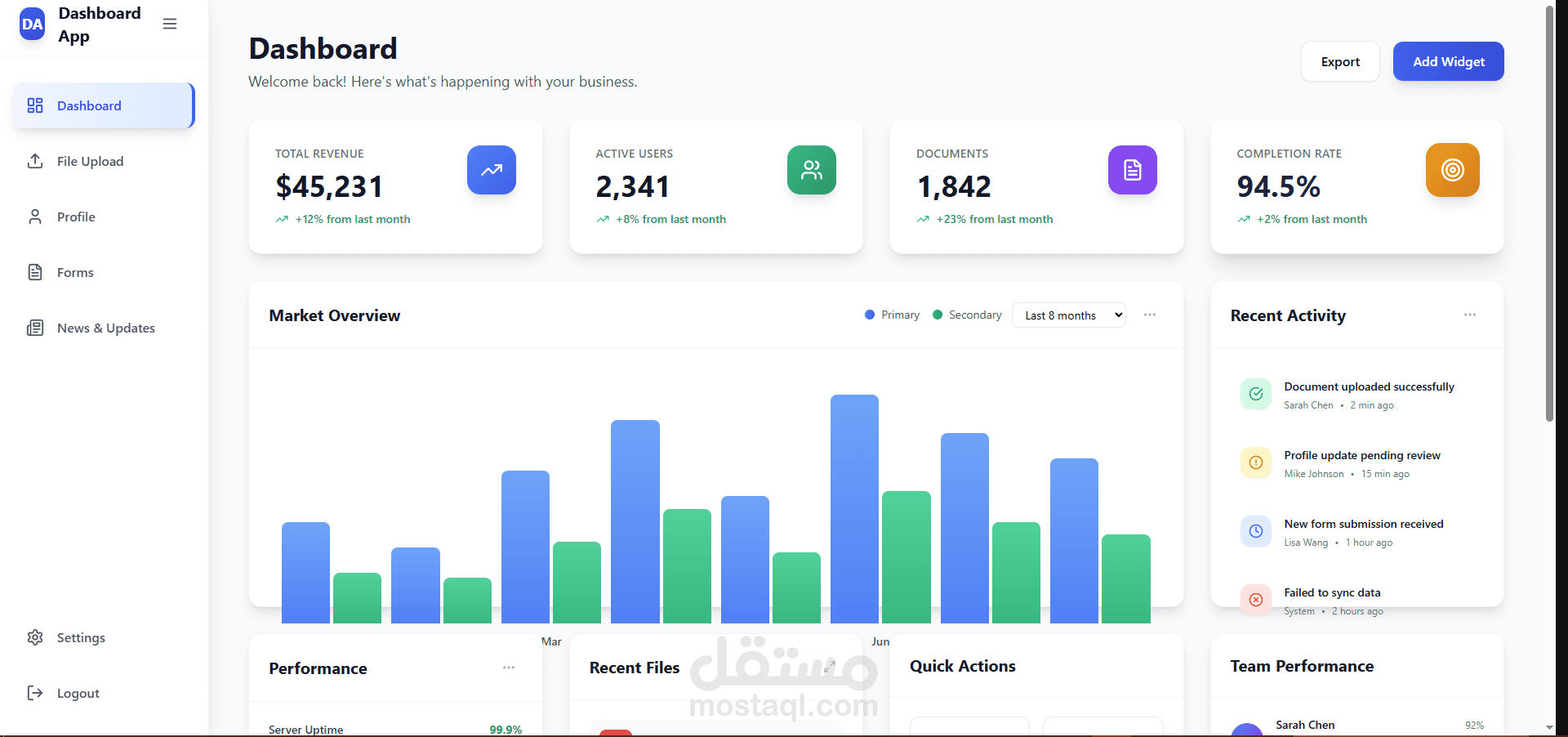 تصميم واجهة تطبيق ويب حديثة ومبسطة (Dashboard & Informational App)
