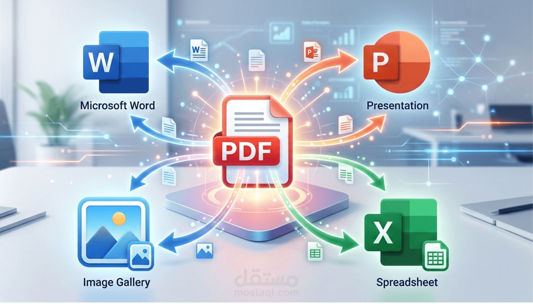 التحويل الاحترافي الشامل بين ملفاتPDF, Word, Excel, PPT)