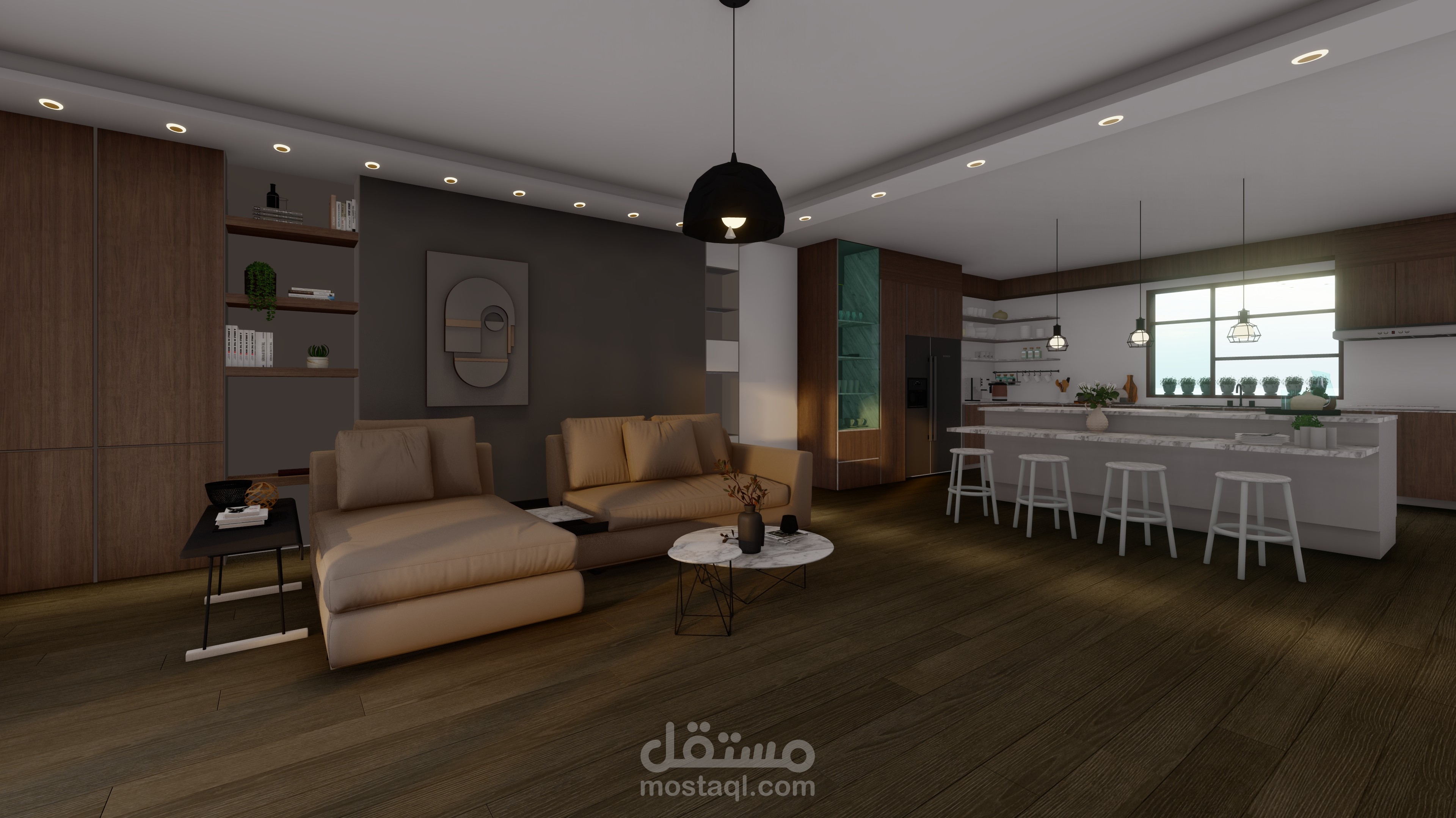 Interior Design for Living Room and Kitchen