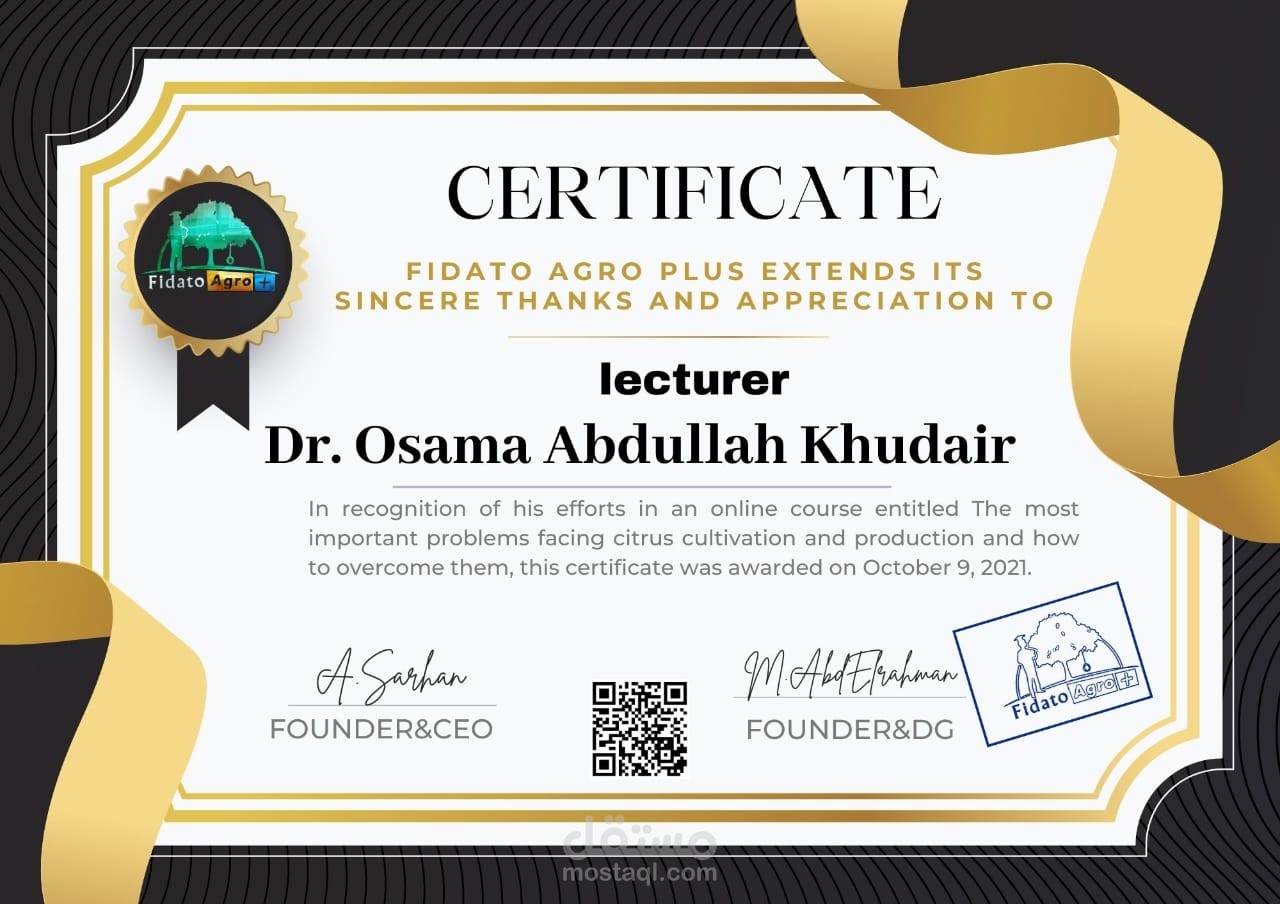 محاضر اون لاين في العديد من المنصات التعليميه مثل منصة fidato agro+