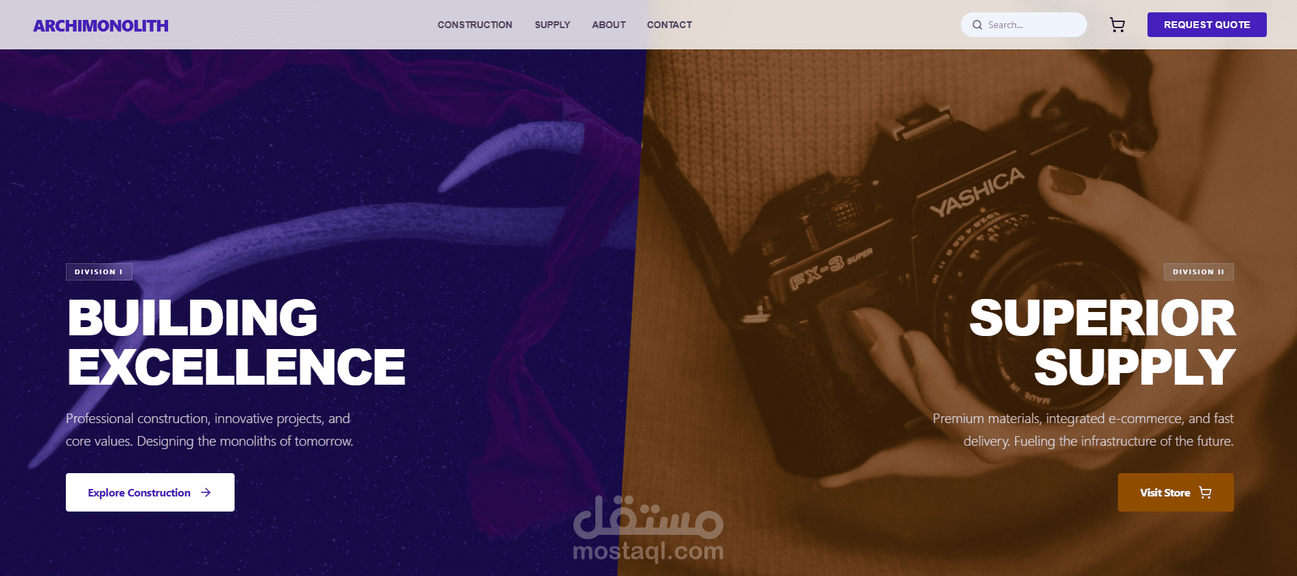 تصميم موقع مقاولات وتوريدات wireframe مكوّد