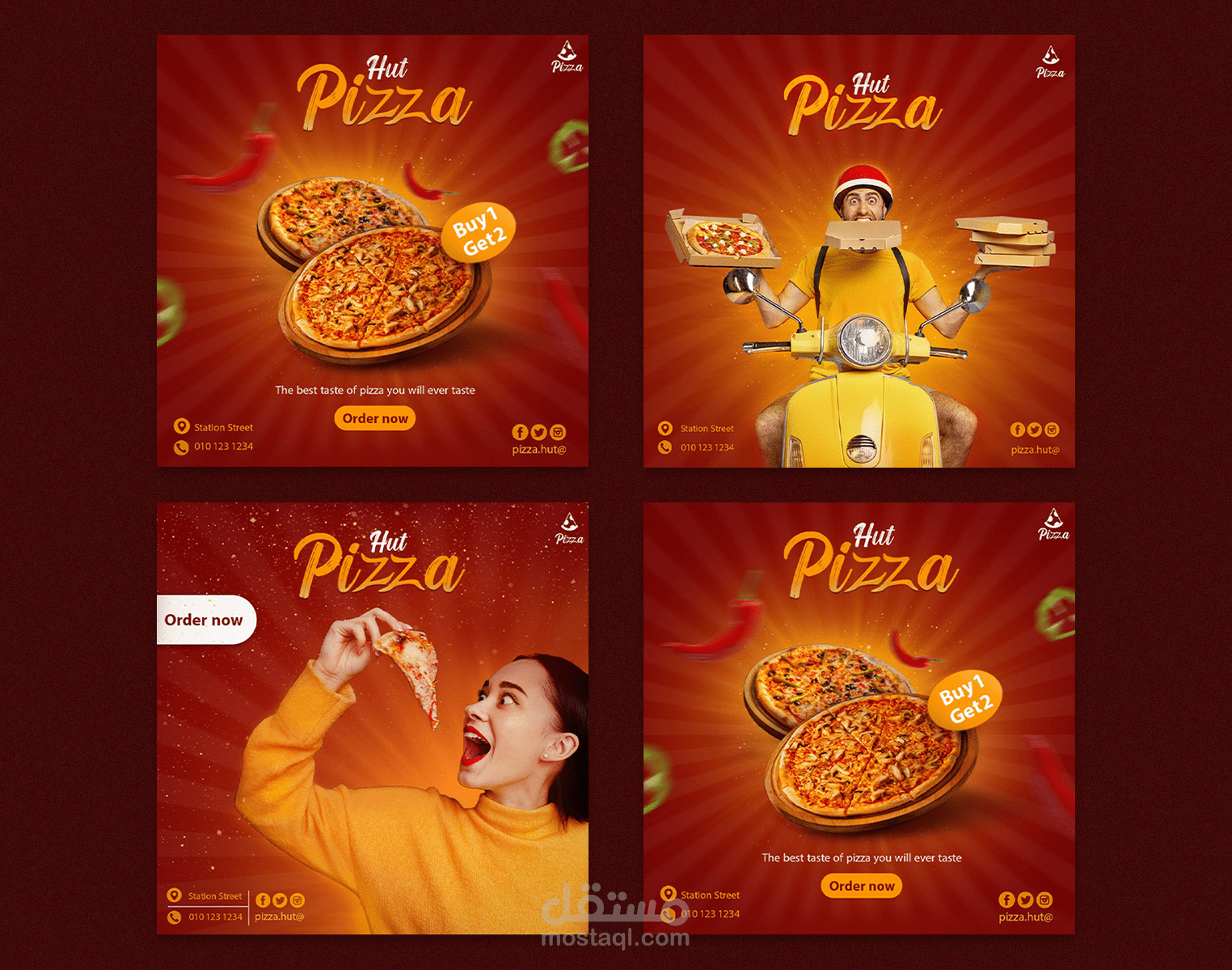 تصميمات سوشيال ميديا لمطعم بيتزا