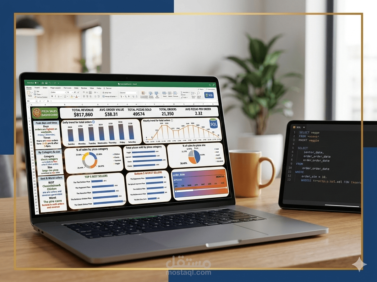 تحليل بيانات مبيعات متجر بيتزا (SQL & Excel Dashboard)