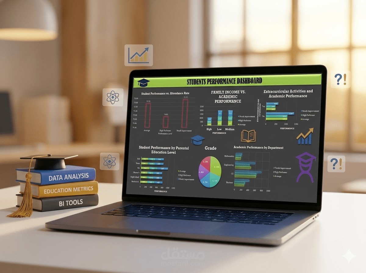 لوحة بيانات تحليل أداء الطلاب (Excel Dashboard)