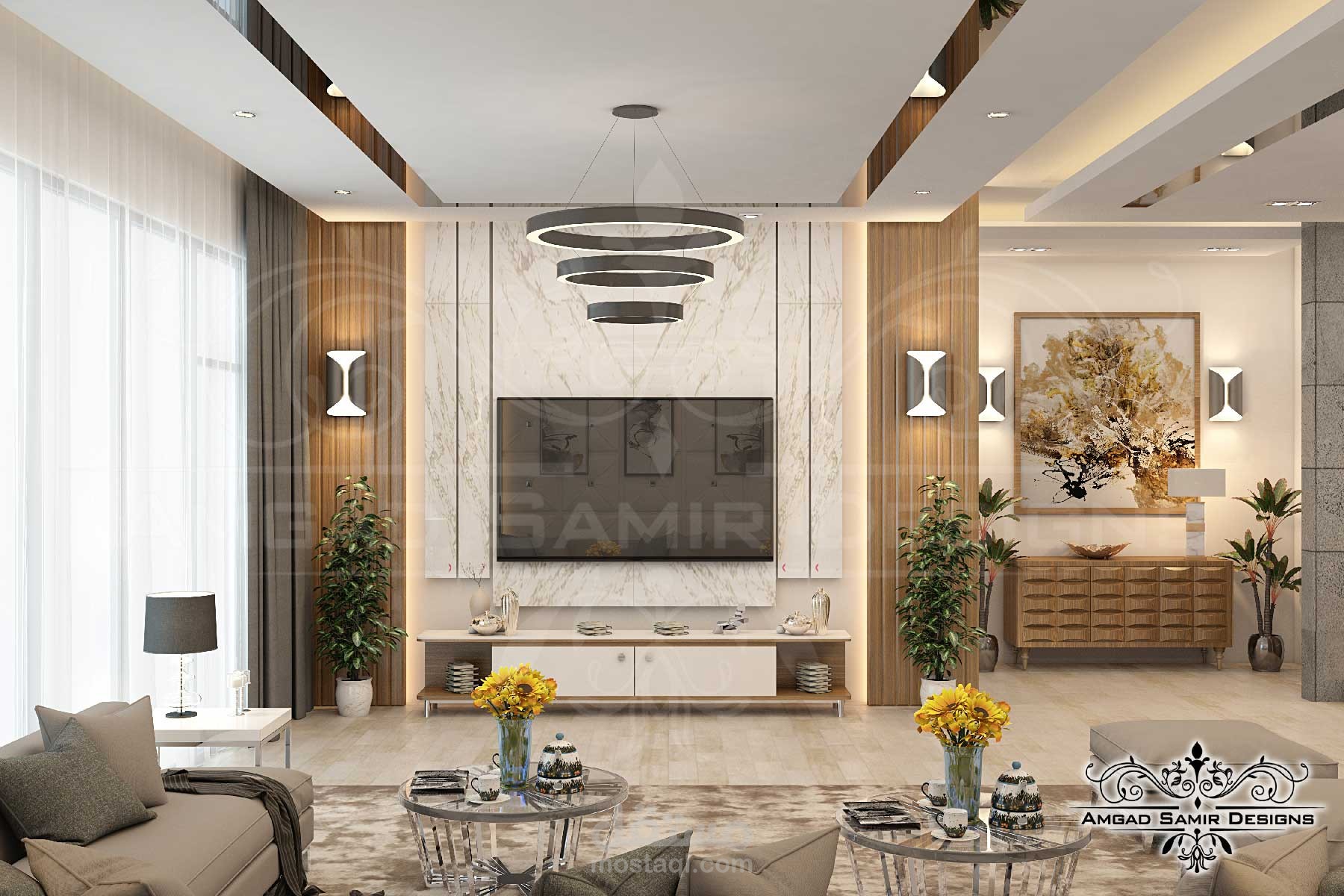 تصميم داخلي مودرن لصالة عائلية بالامارات