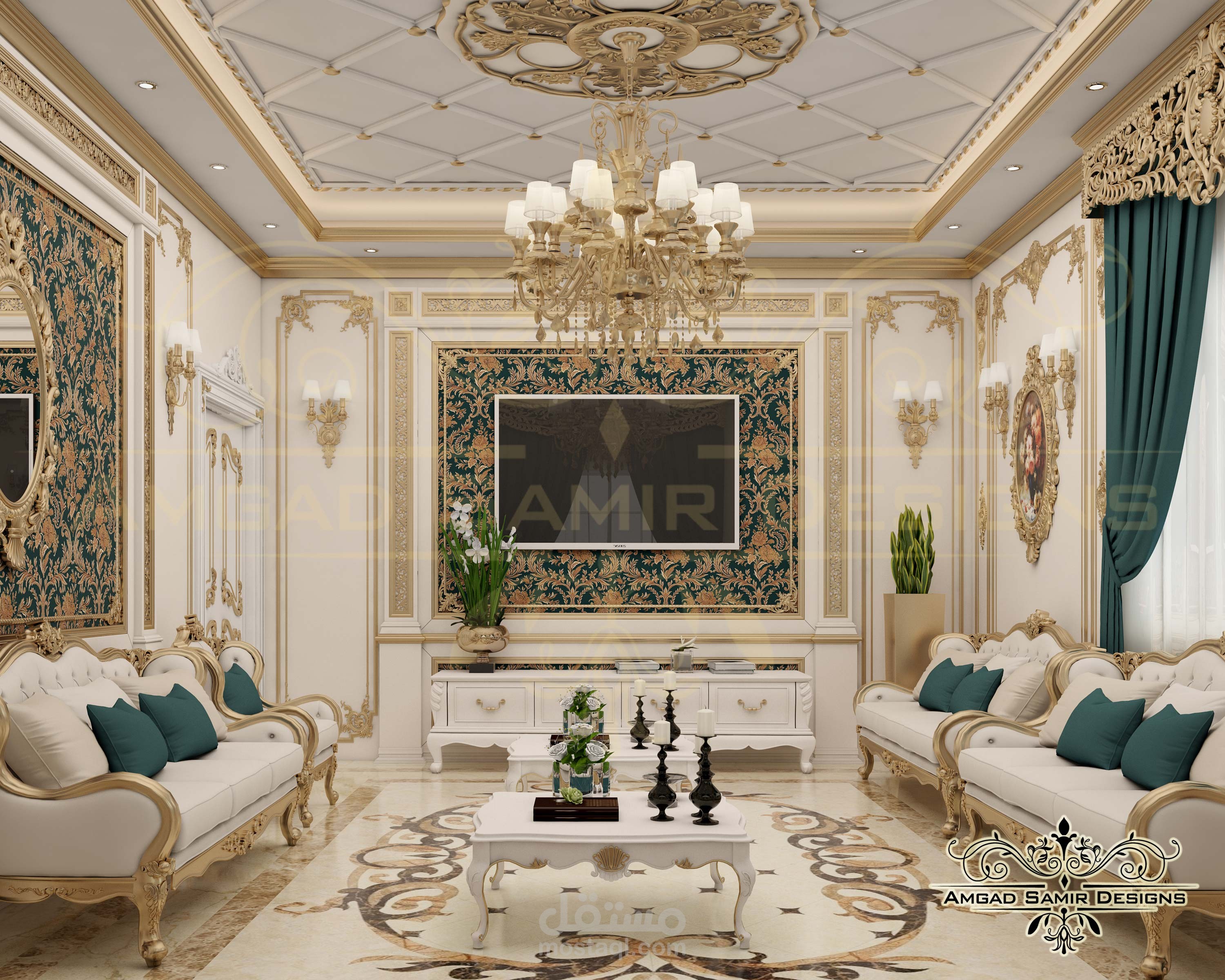 تصميم داخلي كلاسيك لمجلس رجال  بفيلا بالامارات