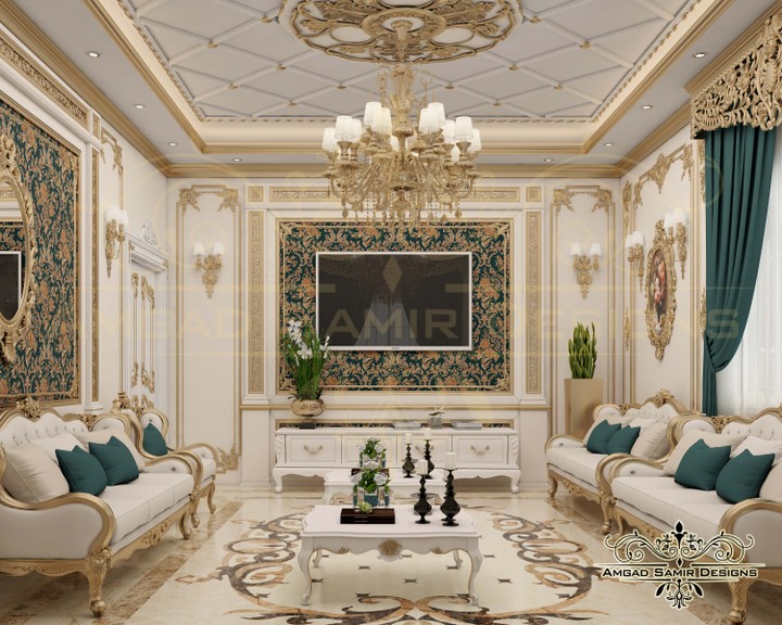 تصميم داخلي كلاسيك لمجلس رجال بفيلا بالامارات