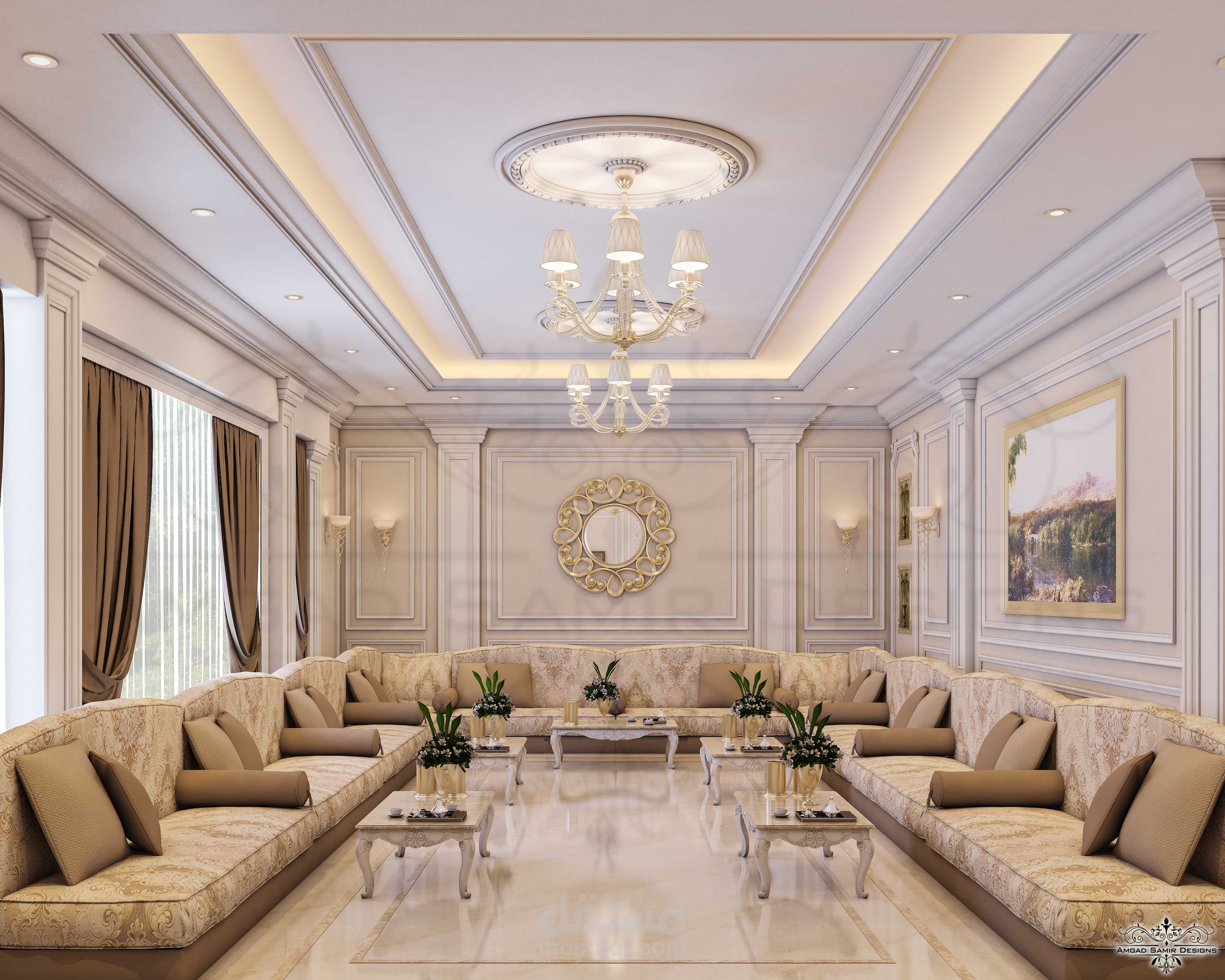 تصميم داخلي نيو كلاسيك لمجلس رجال بفيلا بالامارات