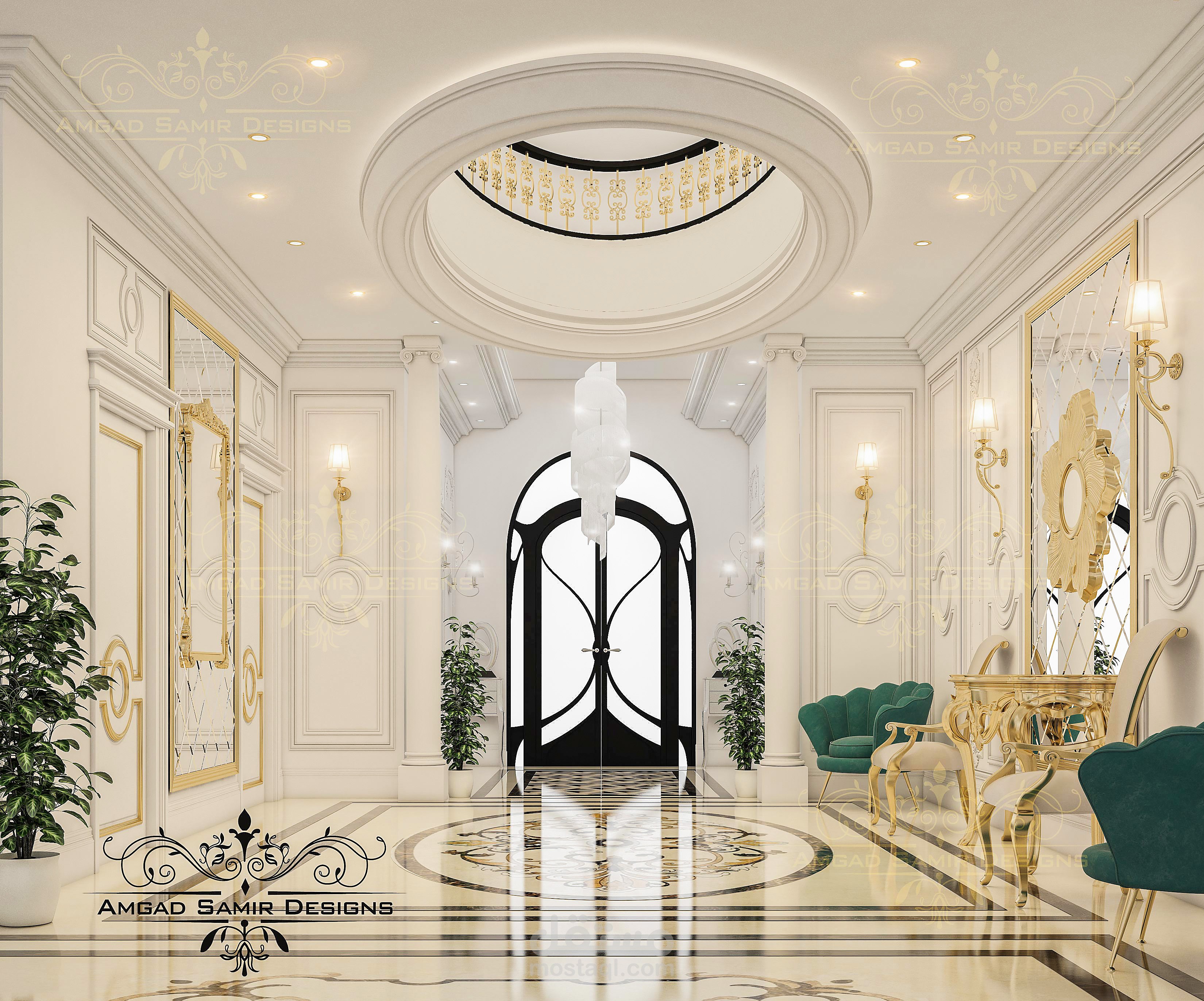 تصميم ديكورات داخلية طراز  ( نيوكلاسيك )  لفيلا  كبيرة بالسعودية طبقا لاختيارات سابقة للمالك يريد تطبيقها علي فيلاته بمايناسب مساحته