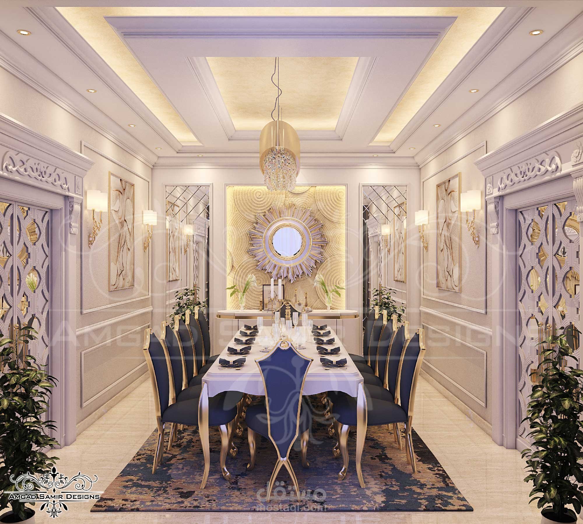 تصميم داخلي نيو كلاسيك لغرفة طعام بفيلا بالسعودية