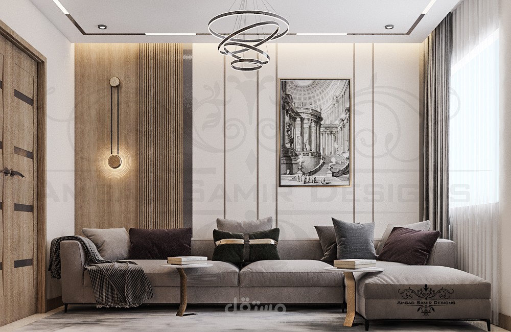 تصميم مودرن معاصر لغرفة معيشة بفيلا بالسعودية - الرياض