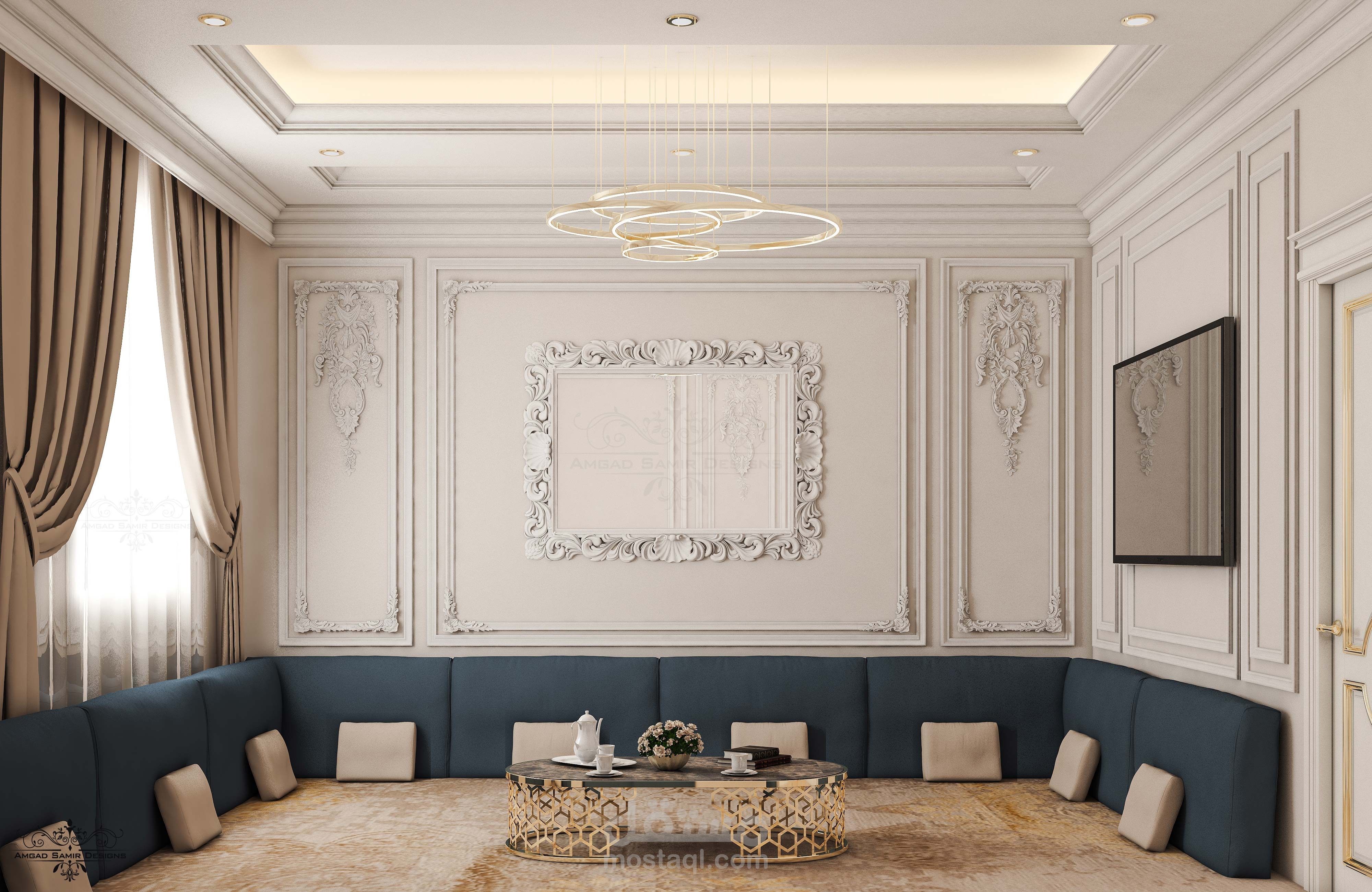 تصميم داخلي نيو كلاسيك لغرفة طعام ارضية  بفيلا  بالامارات