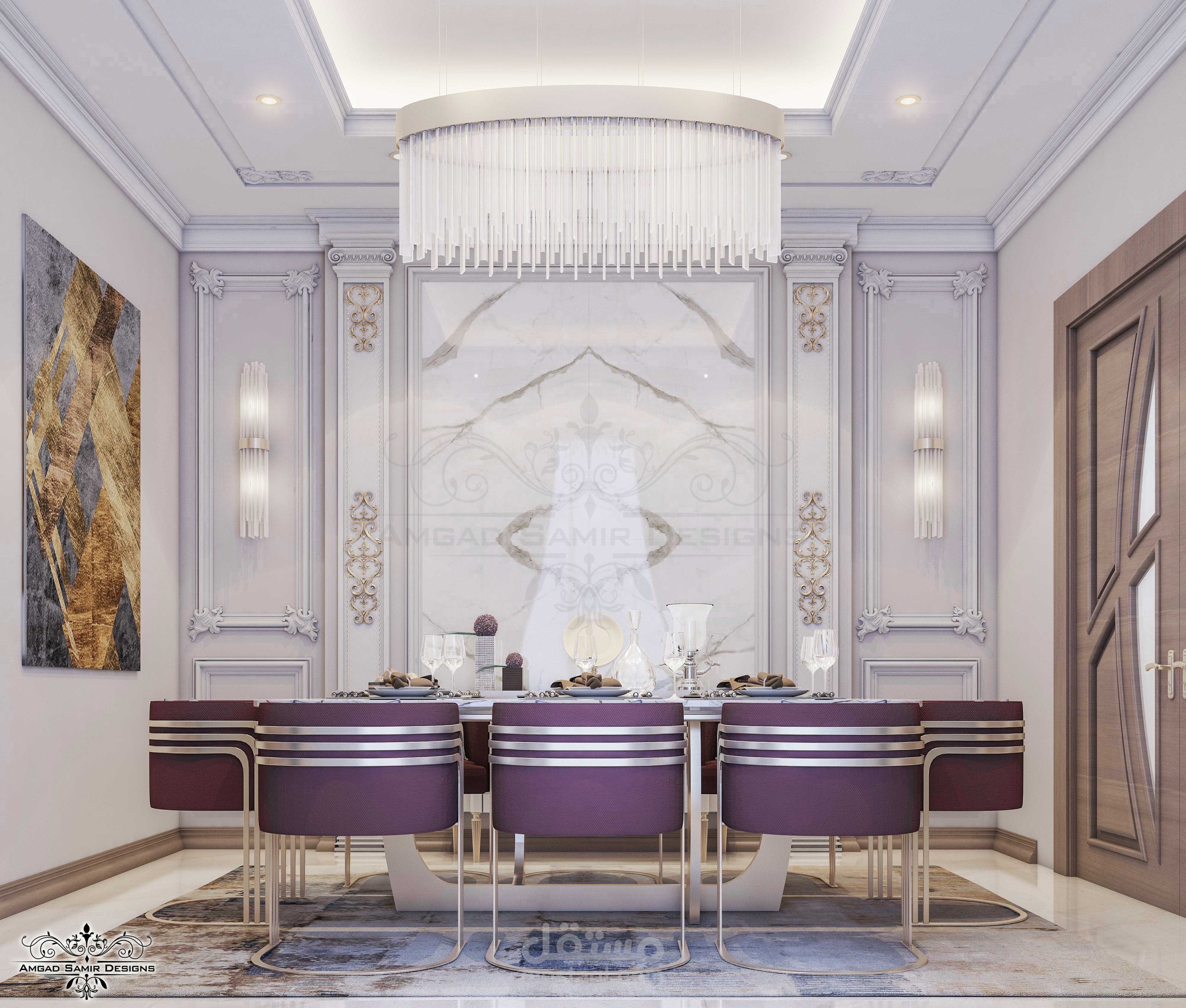 تصميم نيوكلاسيك مودرن لغرفة طعام فيلا بالرياض