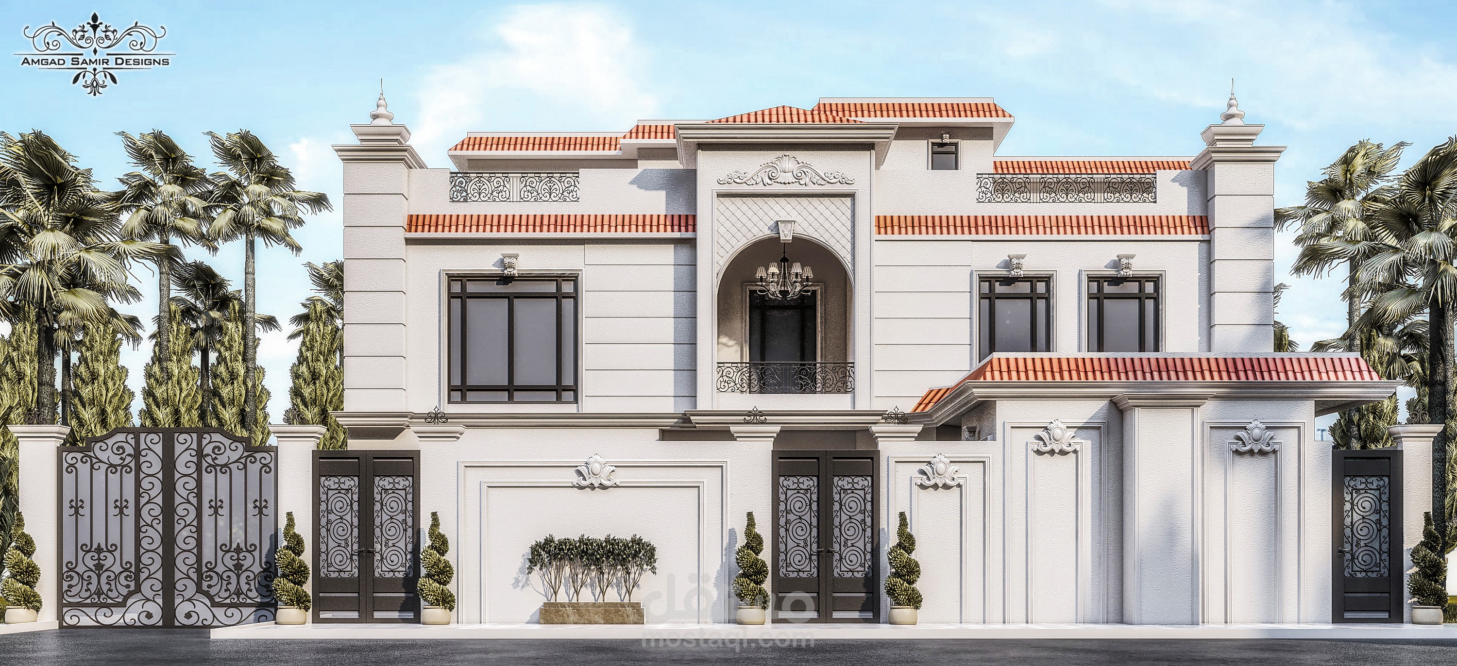 تصميم نيو كلاسيك لواجهة فيلا قائمة بالمملكة العربية السعودية