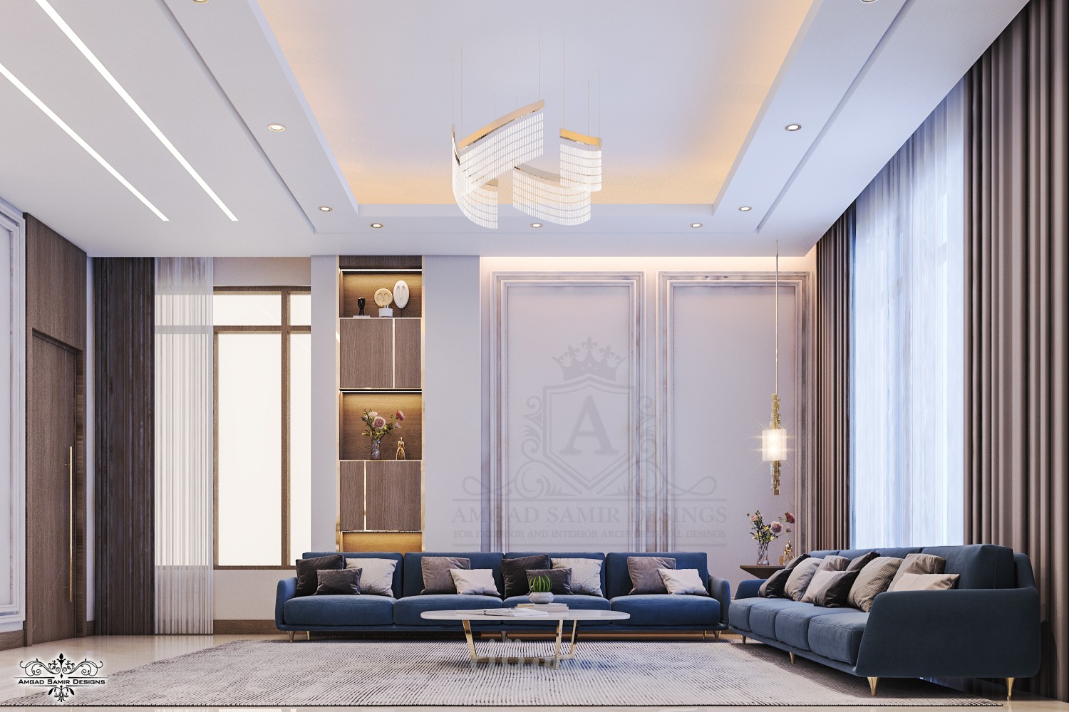 تصميم صالة عائلية دور اول لفيلا بالرياض