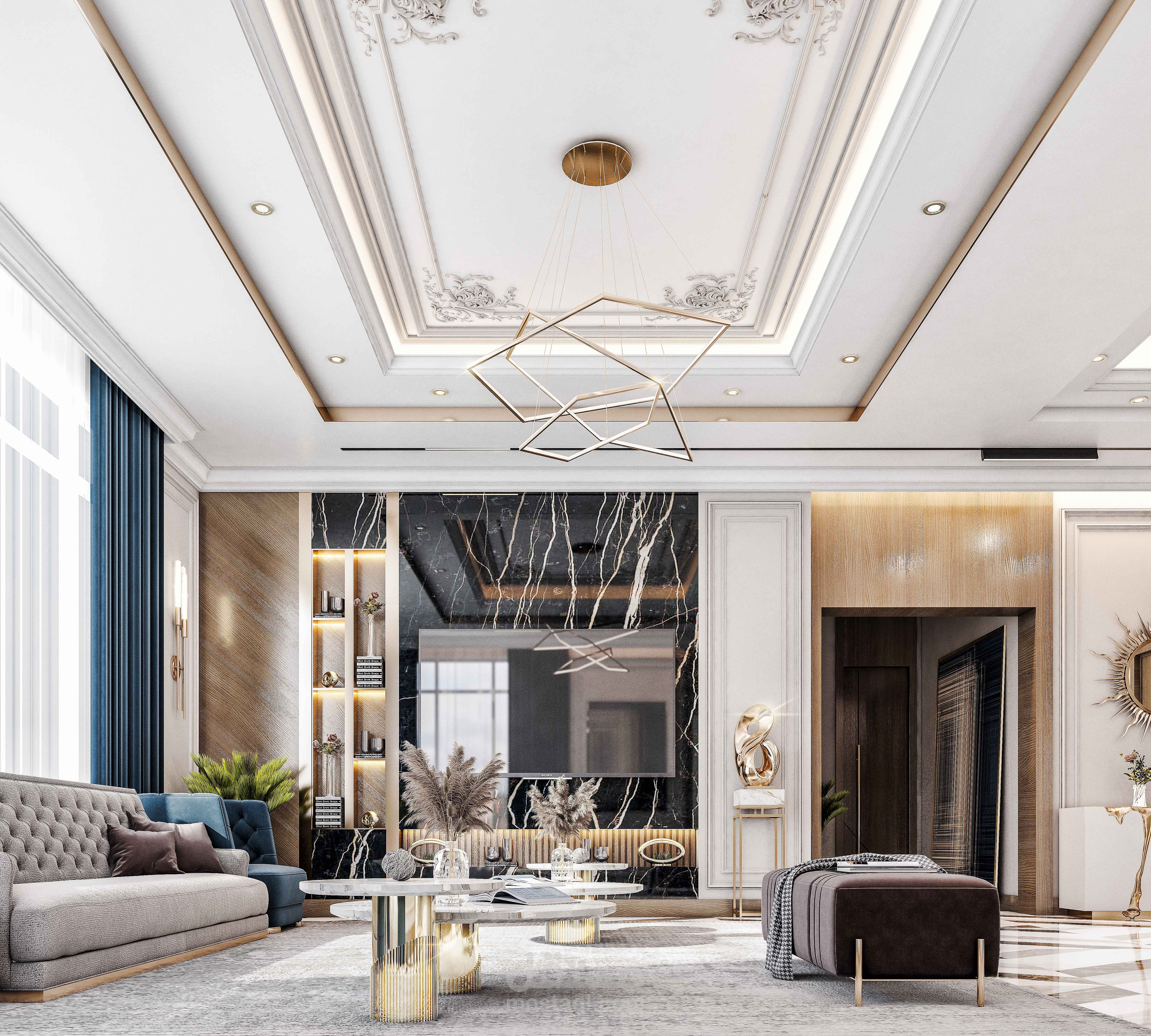 أحدث تصميماتي تصميم صالة عائلية بالخبر  بطراز  النيوكلاسيك  المودرن