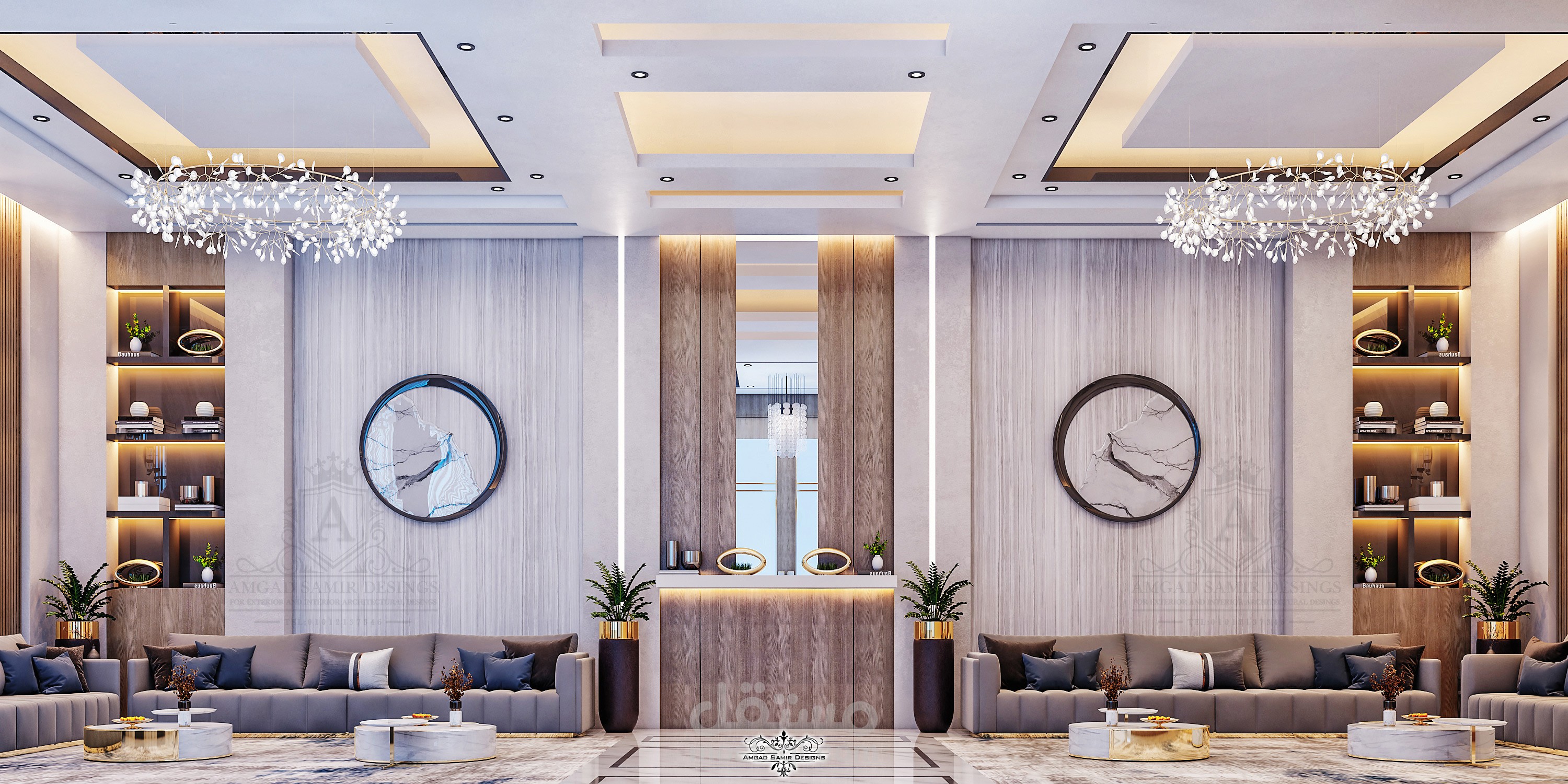 تصميم ديكورات مجلس رجال ومدخله لفيلا بالرياض بطراز المودرن