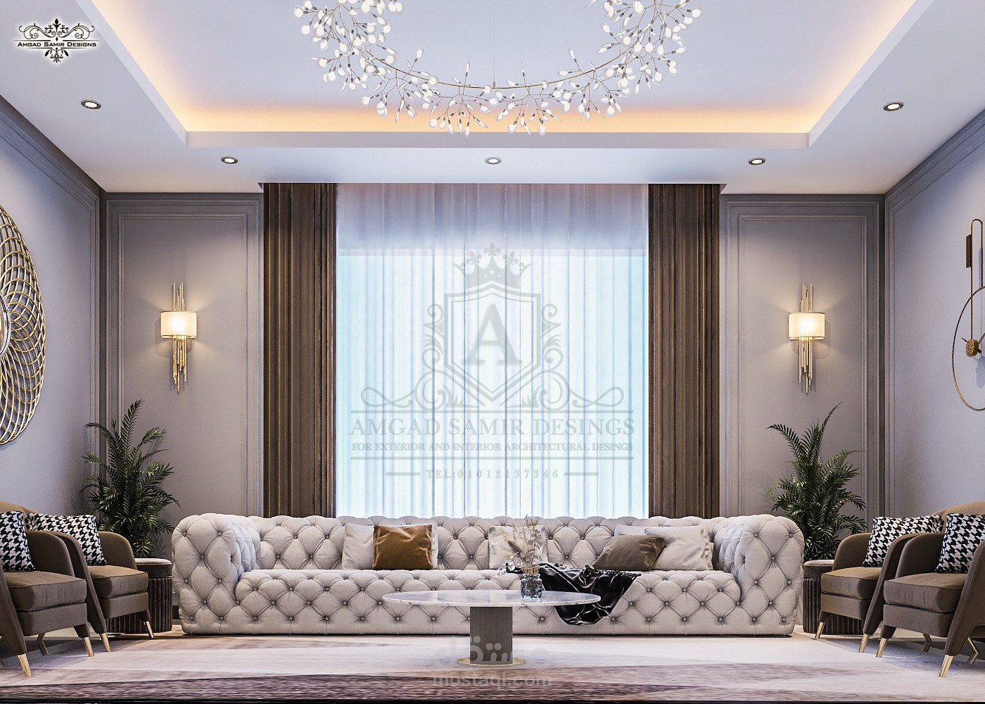 تصميم صالة عائلية بالرياض  بطراز النيوكلاسيك المودرن ... صور تنفيذها طبقا لرسومنا التنفيذية وتوصيف الخامات المتوفرة فعليا