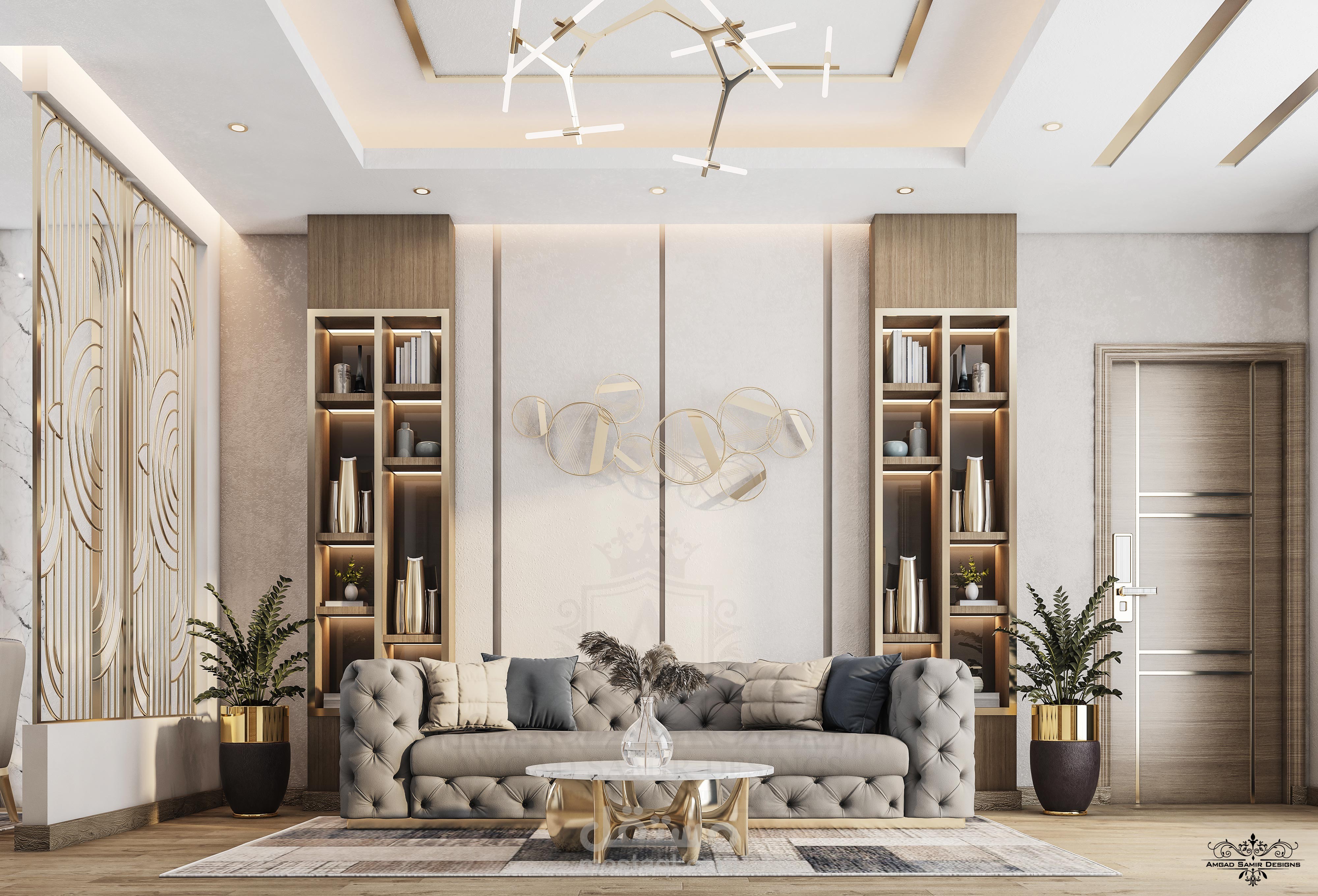 تصميم داخلي مودرن لصالة عائلية مع مطبخ مفتوح  -  الامارات