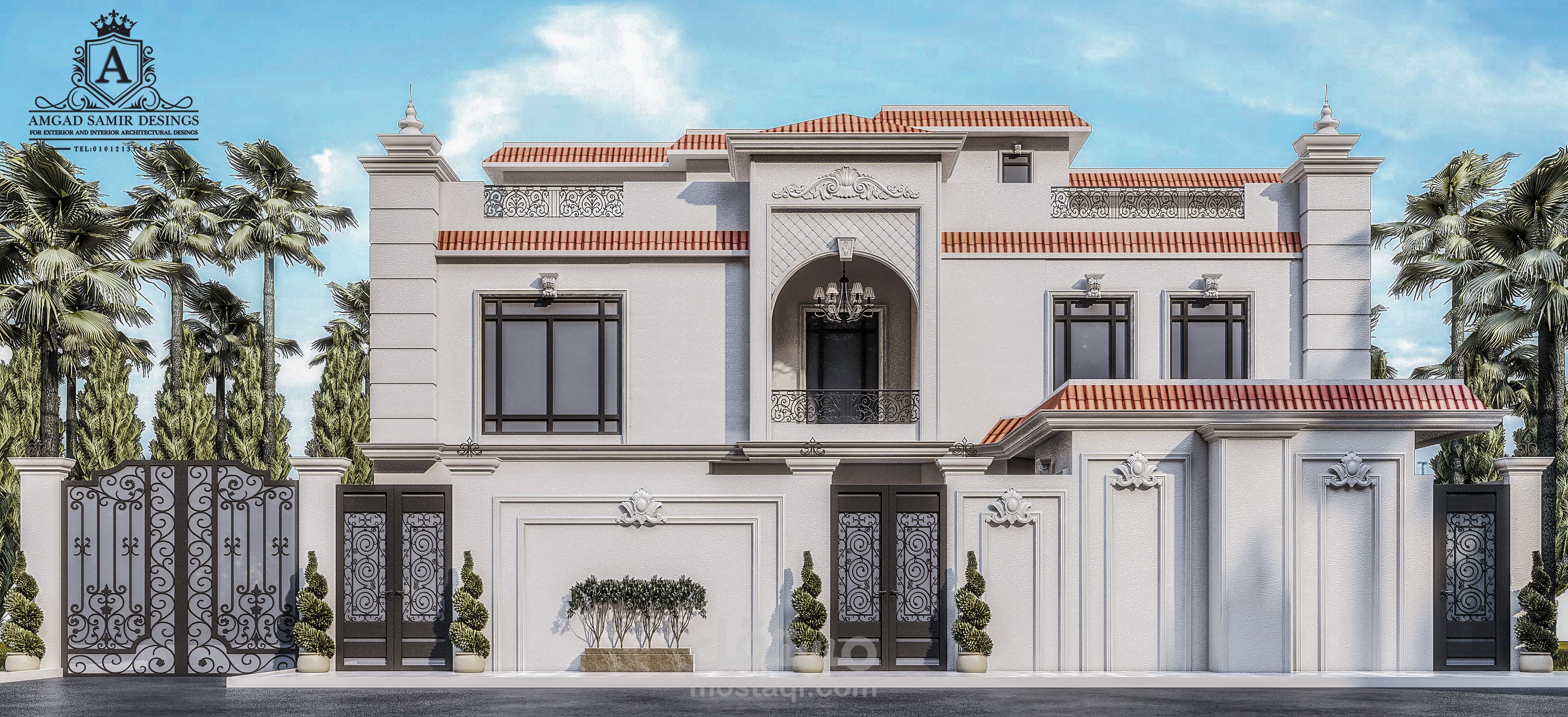 تصميم نيو كلاسيك لواجهة فيلا عظم بالسعودية و صور تنفيذها طبقا لرسومنا التنفيذية