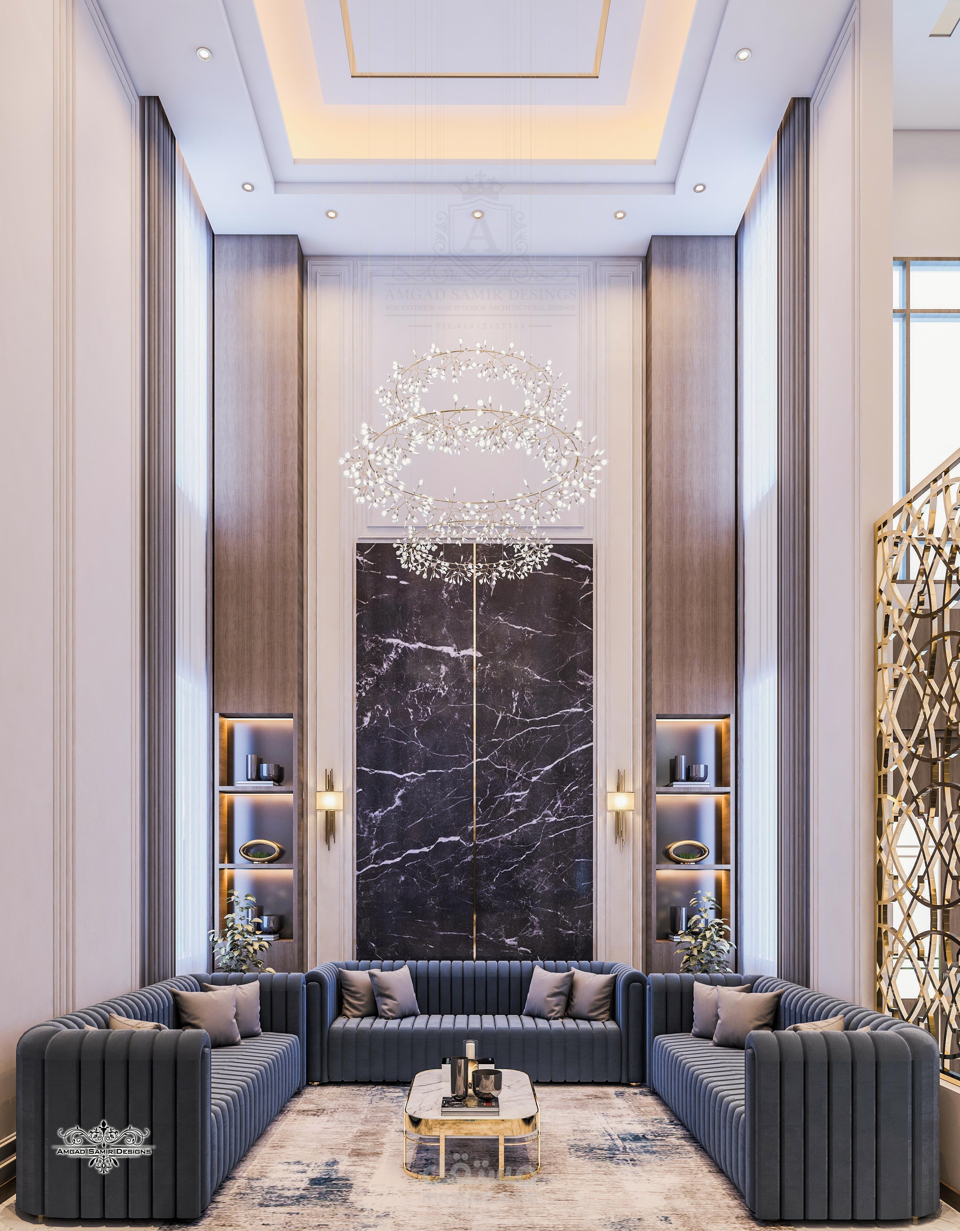 تصميم صالة دبل هايت بطراز النيوكلاسيك مودرن ( السعودية )