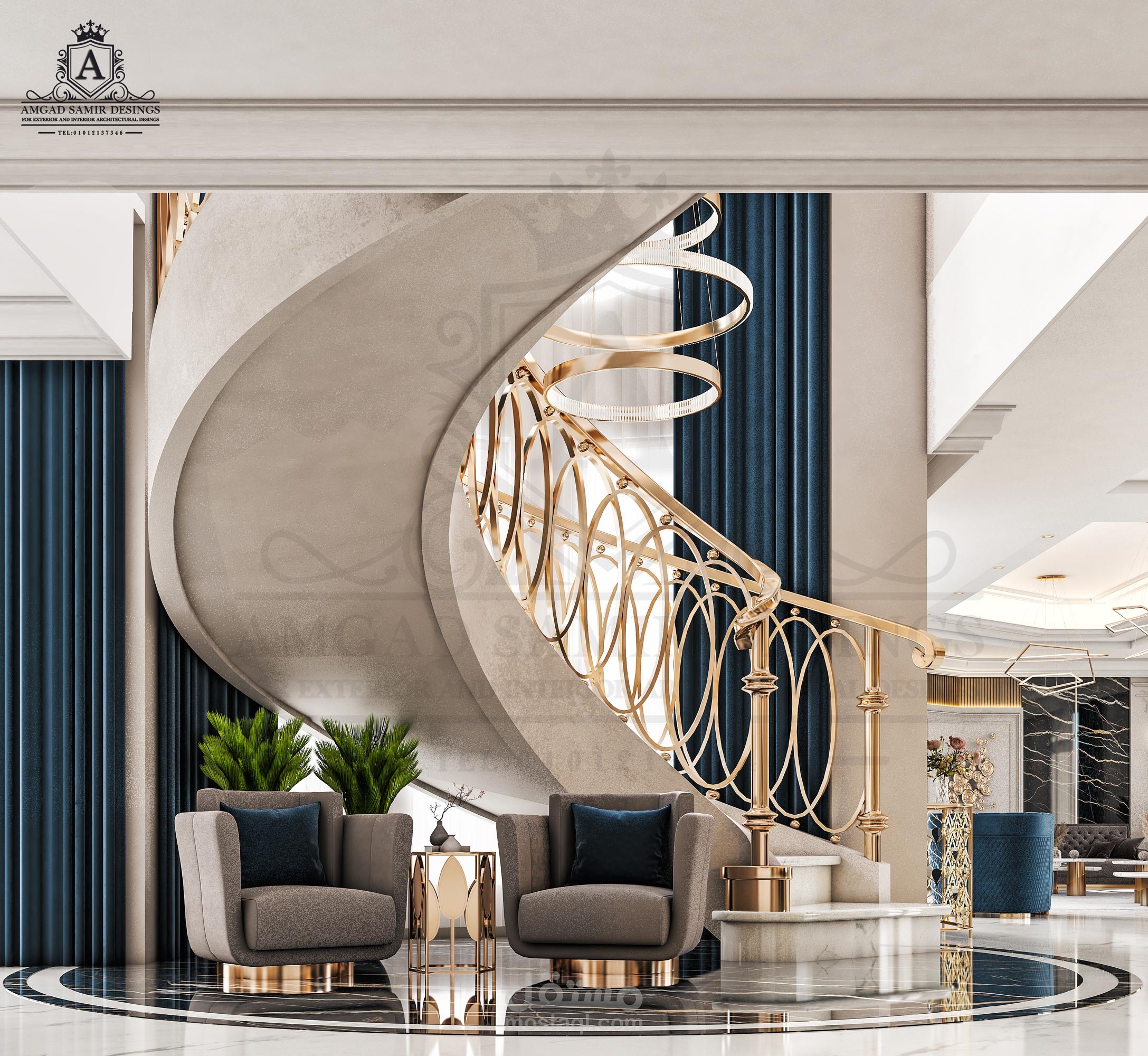 من تصميماتنا الداخلية الحديثة لفيلا بمدينة الخبر ( السعودية )