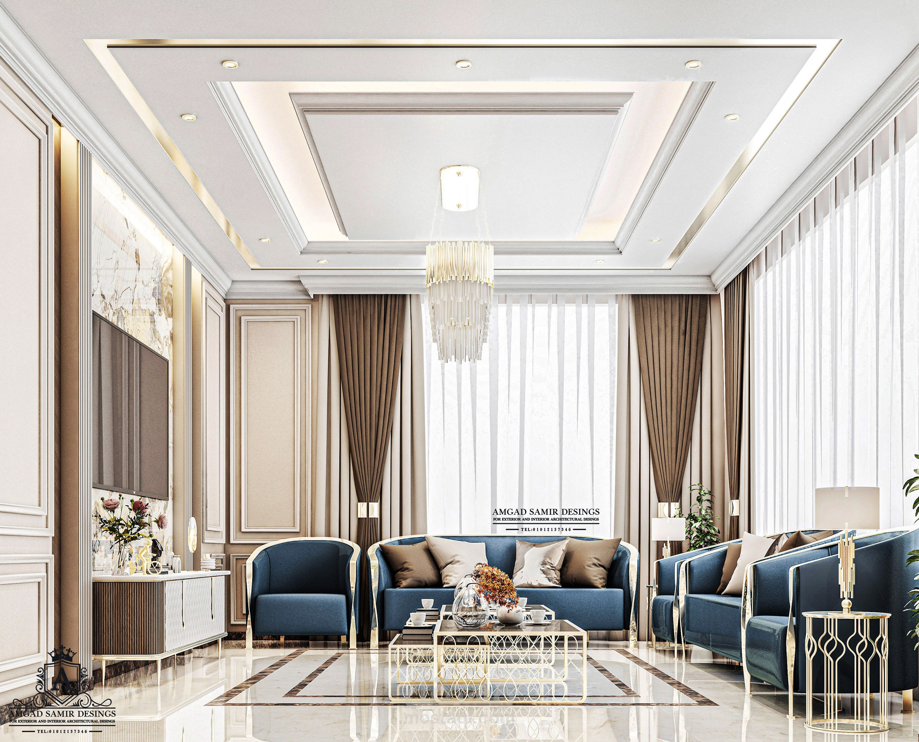 تصميـم صالـة فيلا بالخبر  " نيو كلاسيك "