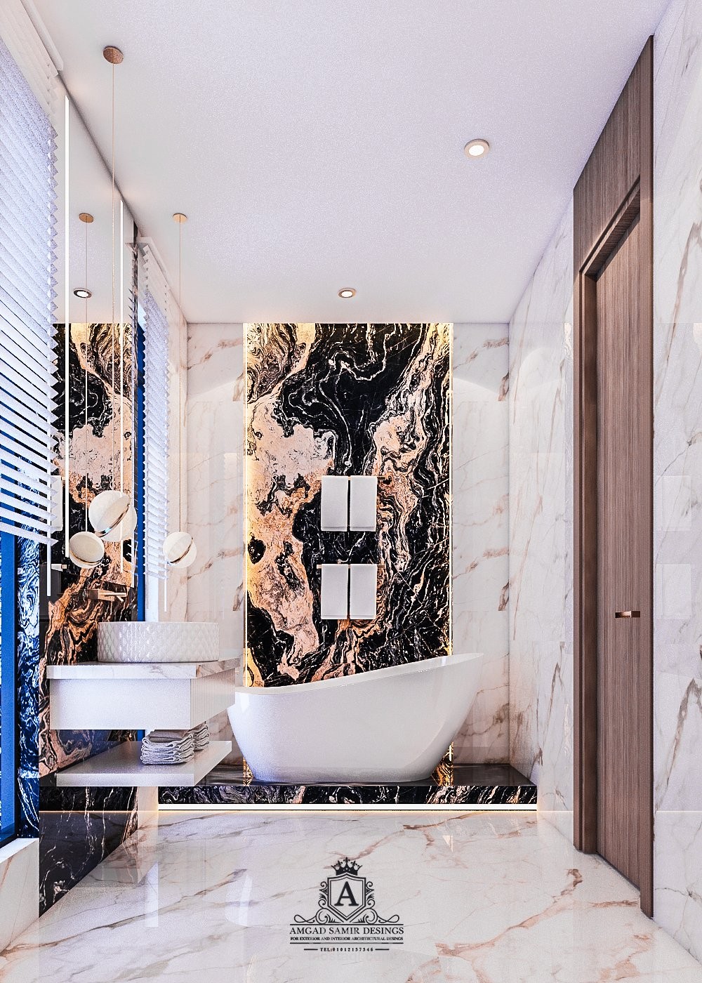 من أعمالنا |... تصميم حمام جناح نوم رئيسي الخبر