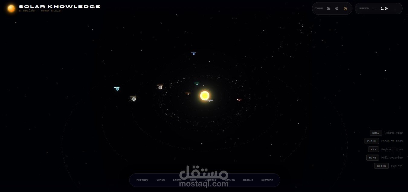منصة Solar Knowledge | تجربة تفاعلية ثلاثية الأبعاد (3D) للمجموعة الشمسية باستخدام WebGL