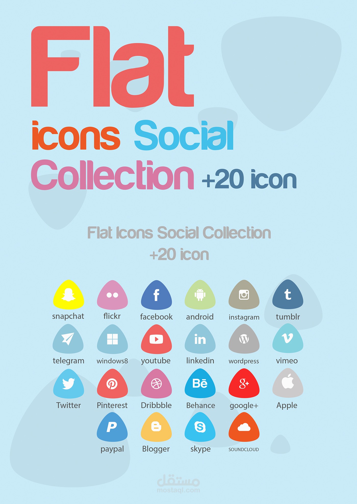 Flat Icons Social Collection +20 icon