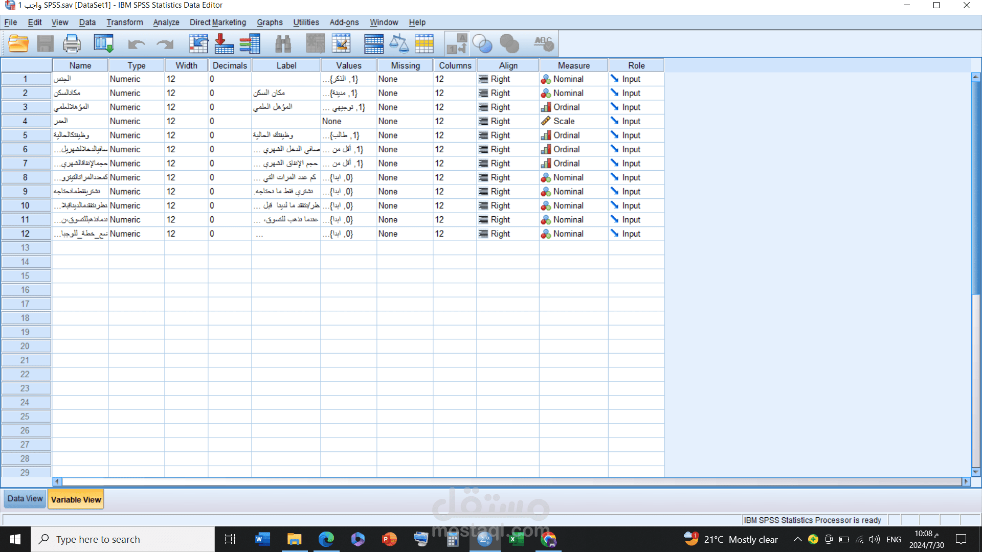 إدخال البيانات على برنامج SPSS وتنظيفها