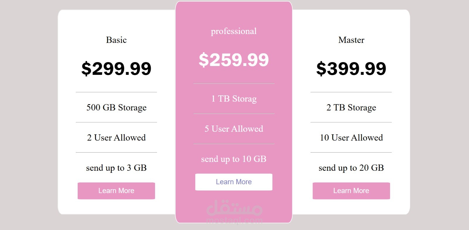 صفحة عروض مقدمة للعميل