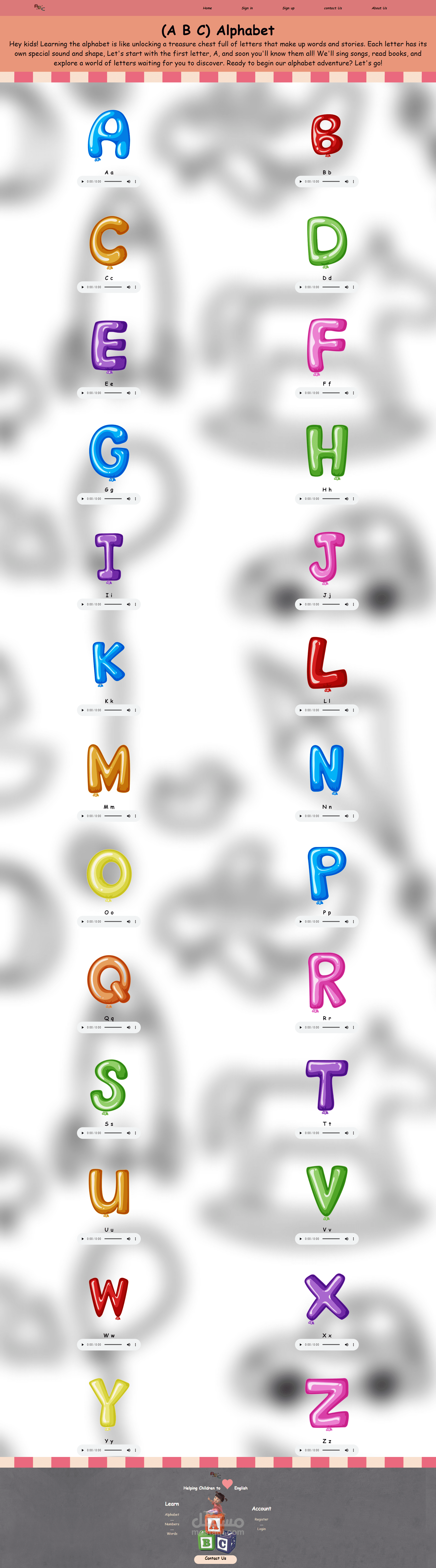 صفحه تعليم الاحرف الاطفال .