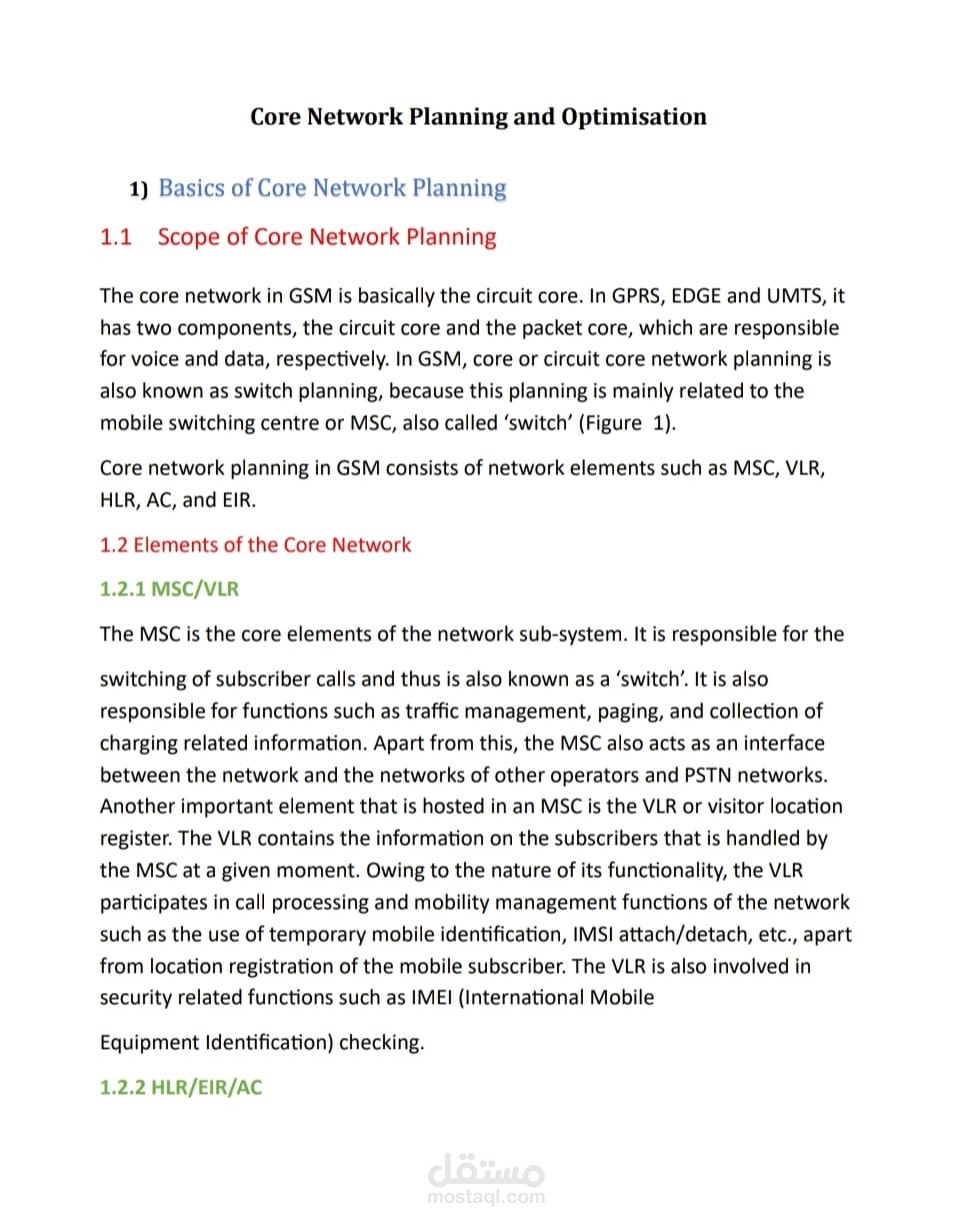 Core Network Planning and Optimisation