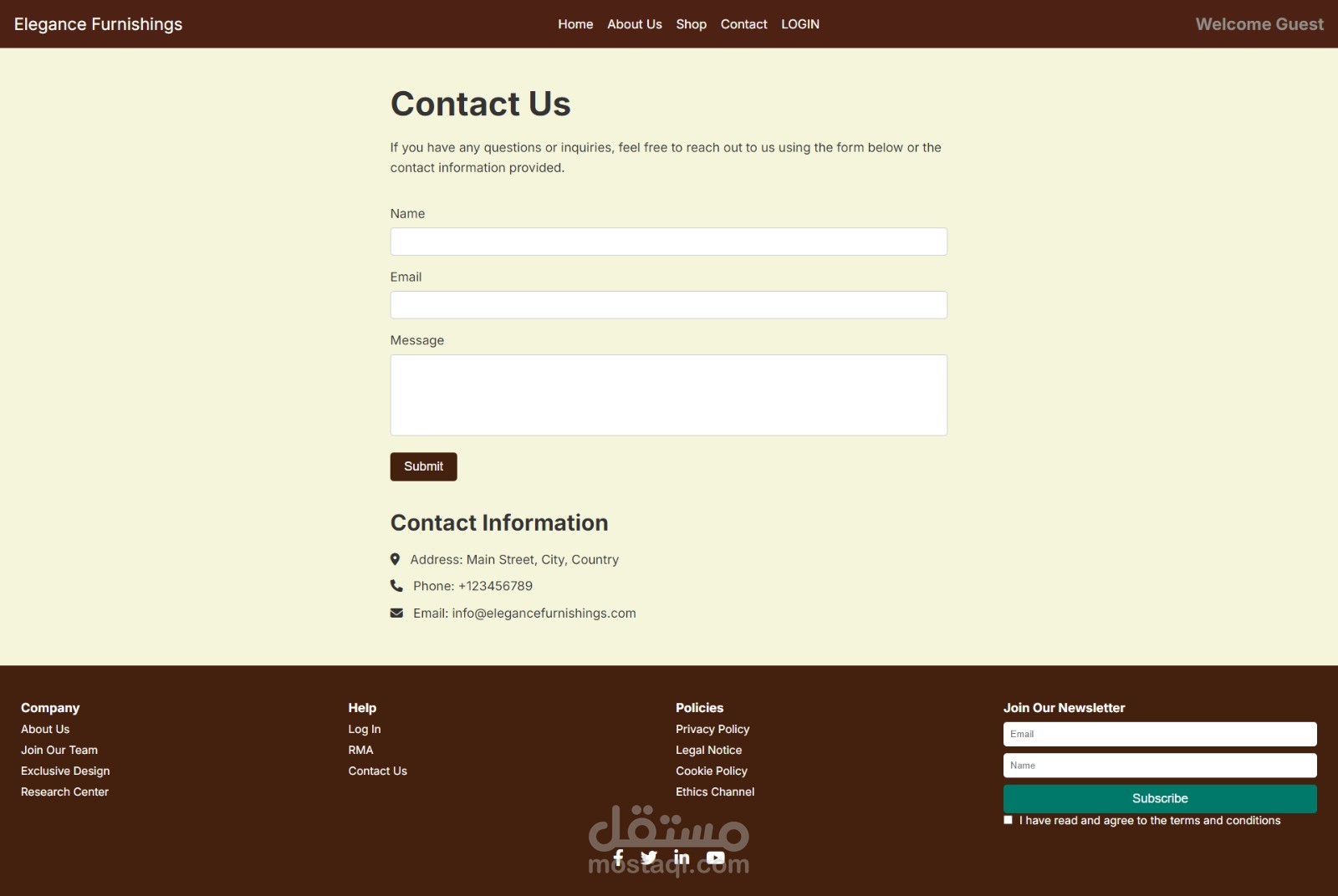 صفحه Contact Us من موقع الاثاث المنزلي