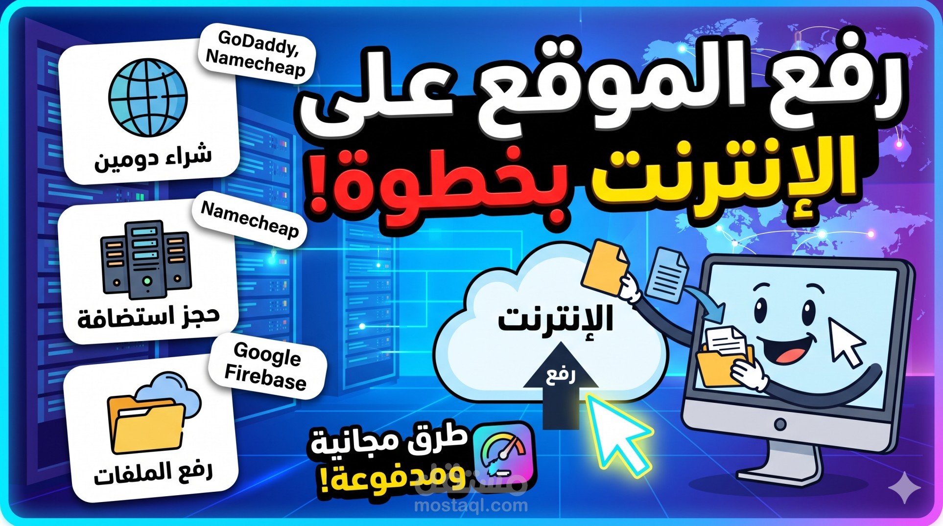 حجز استضافة ودومين ورفع موقعك الإلكتروني على الإنترنت.
