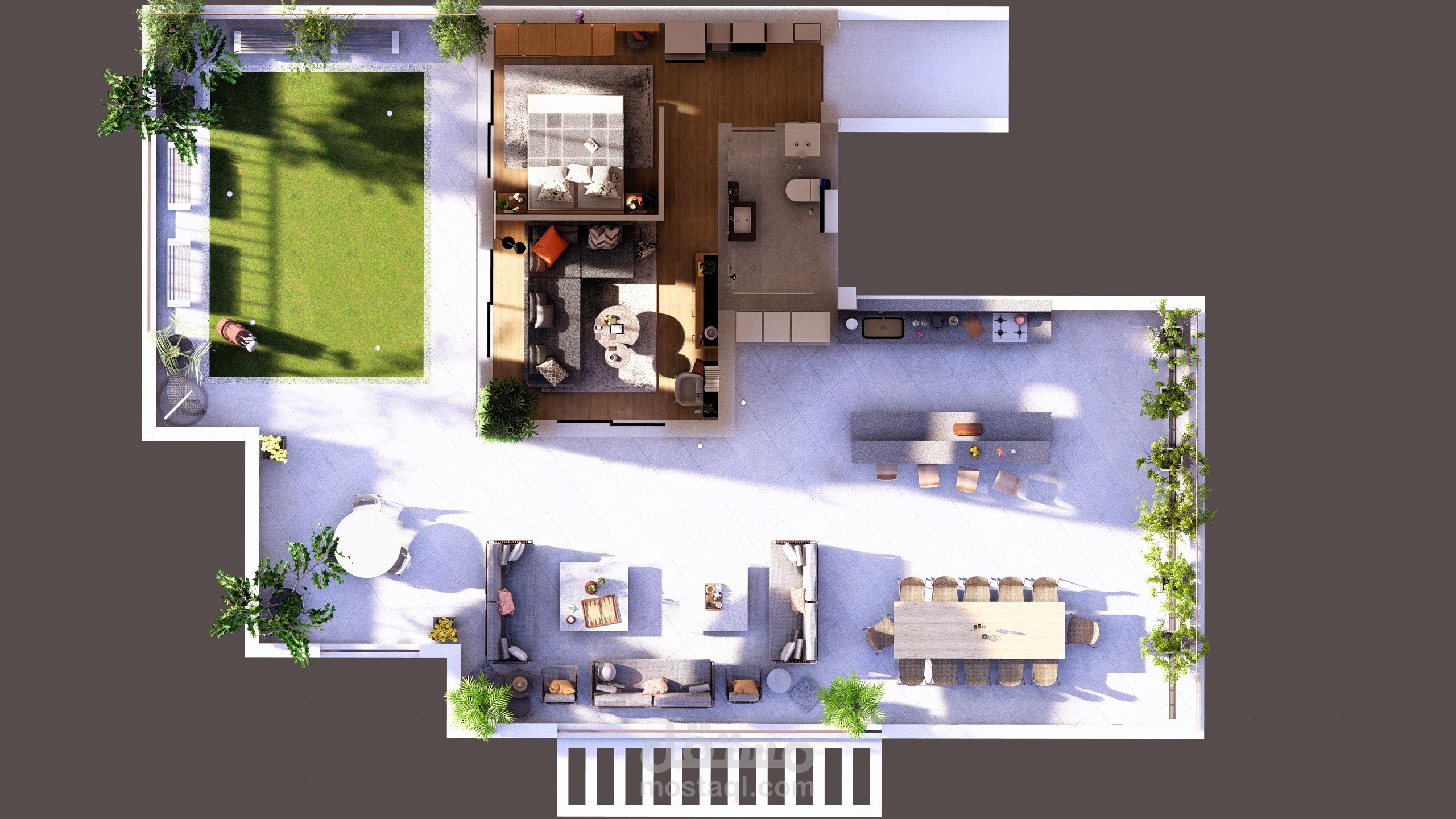 تصميم داخلى و ديكور  (ستوديو 35 متر مربع ملحق به رووف 115متر مربع )